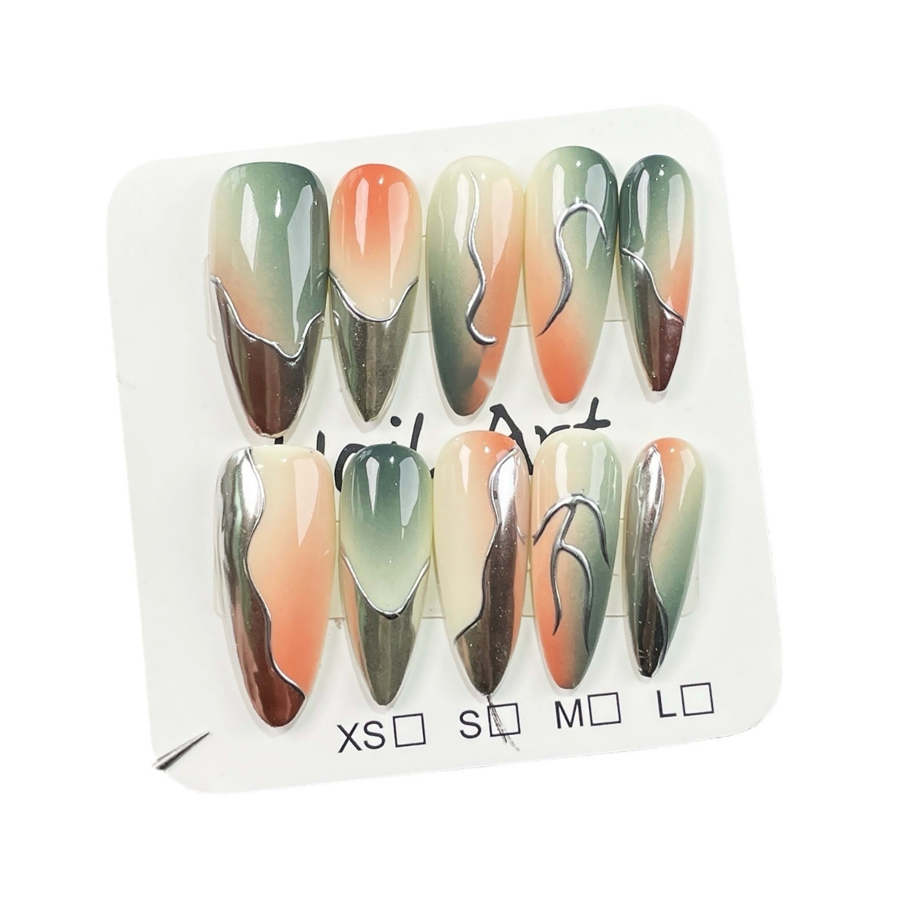 Airbrush Gradient Nail Art With Irregular Metallic Designs 3