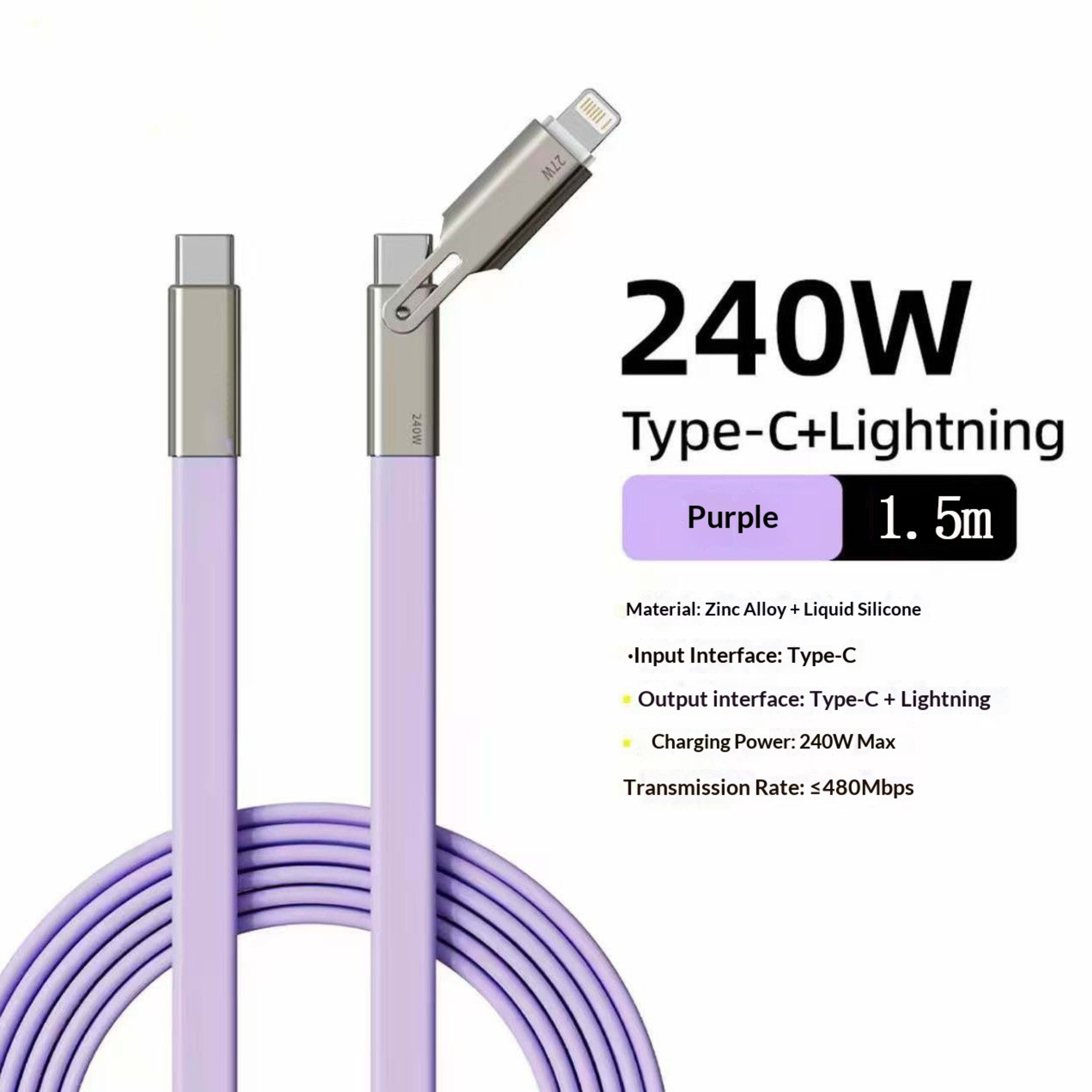 240W Multi-Protocol Fully Compatible 2-in-1 Charging Cable With Silicone 6