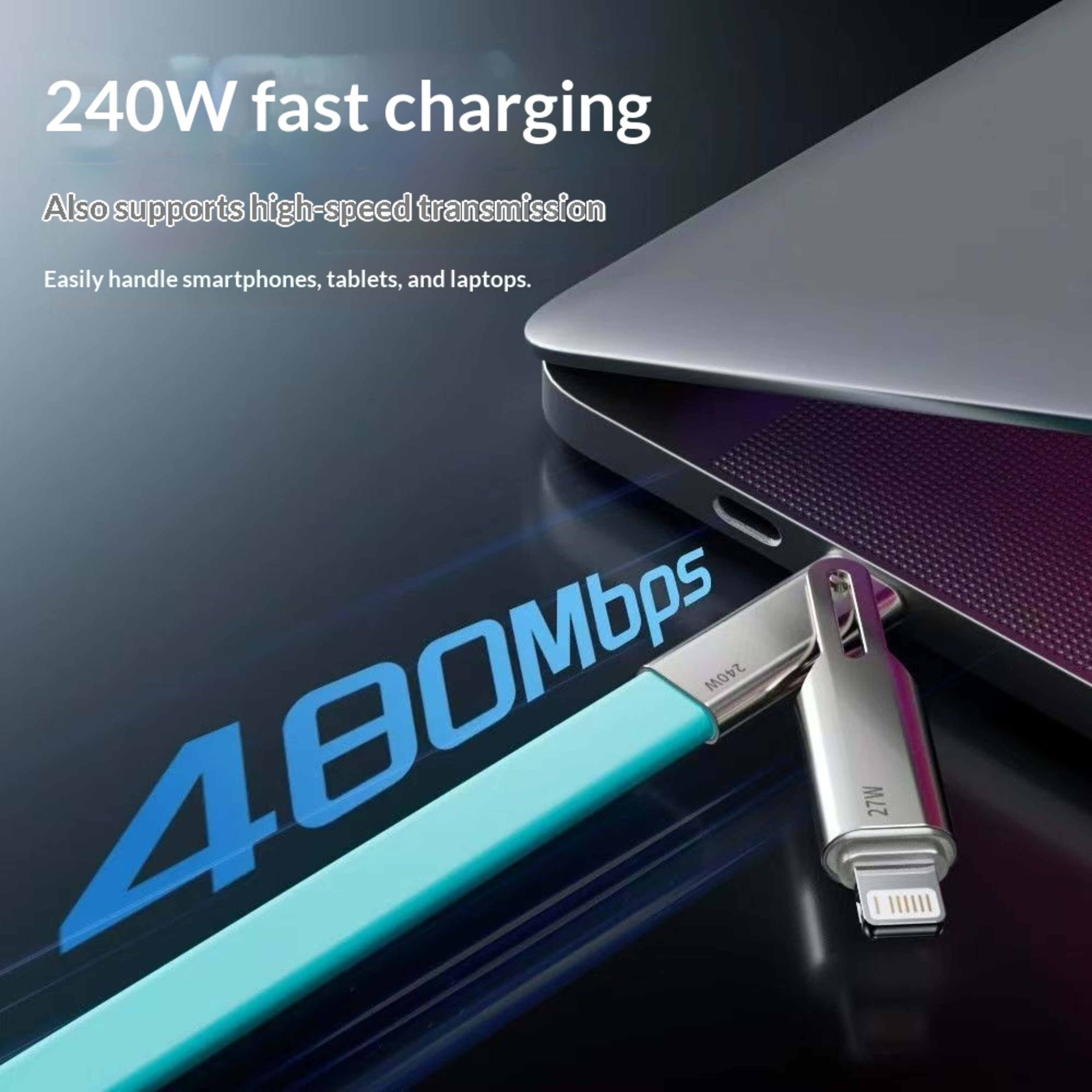 240W Multi-Protocol Fully Compatible 2-in-1 Charging Cable With Silicone 5