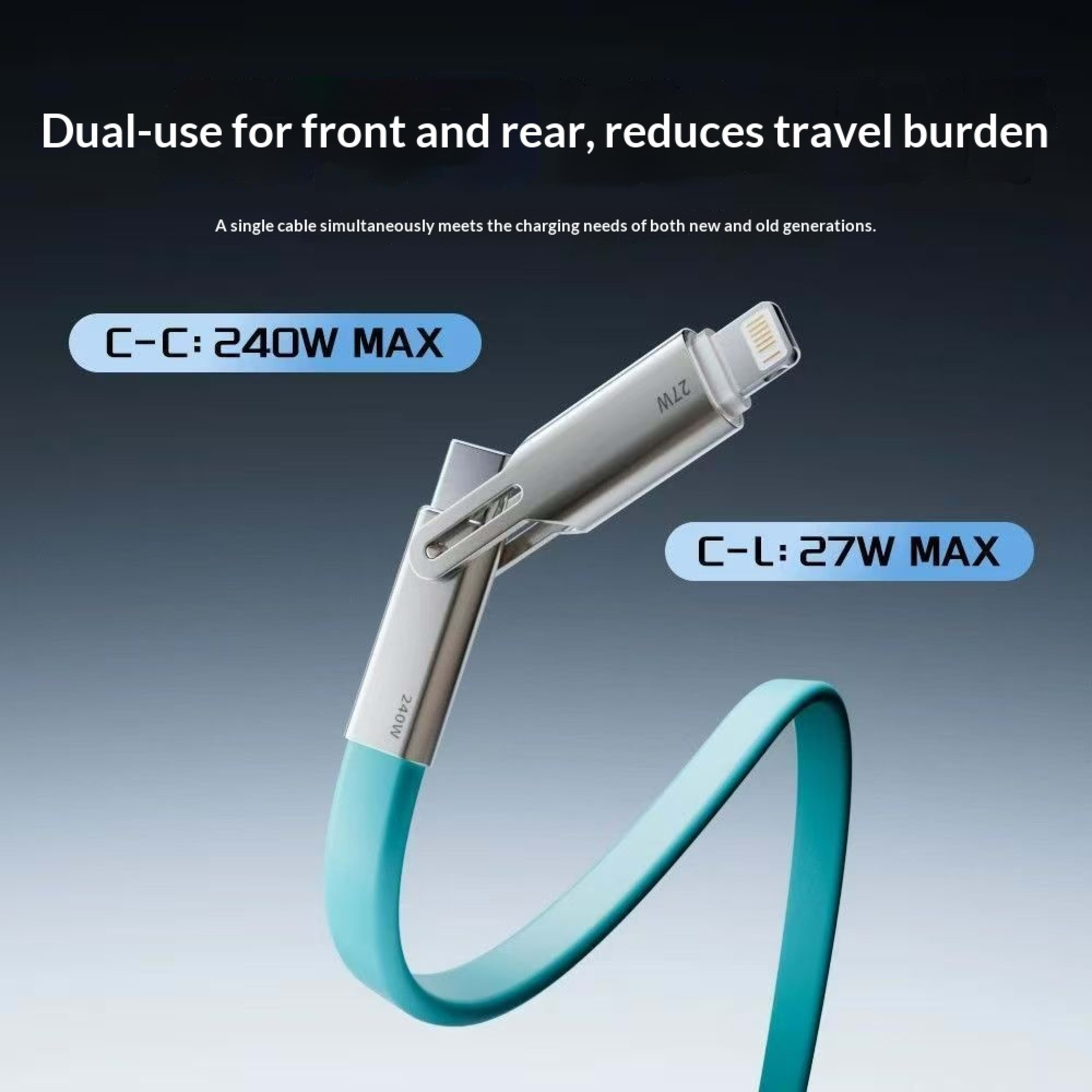 240W Multi-Protocol Fully Compatible 2-in-1 Charging Cable With Silicone 2