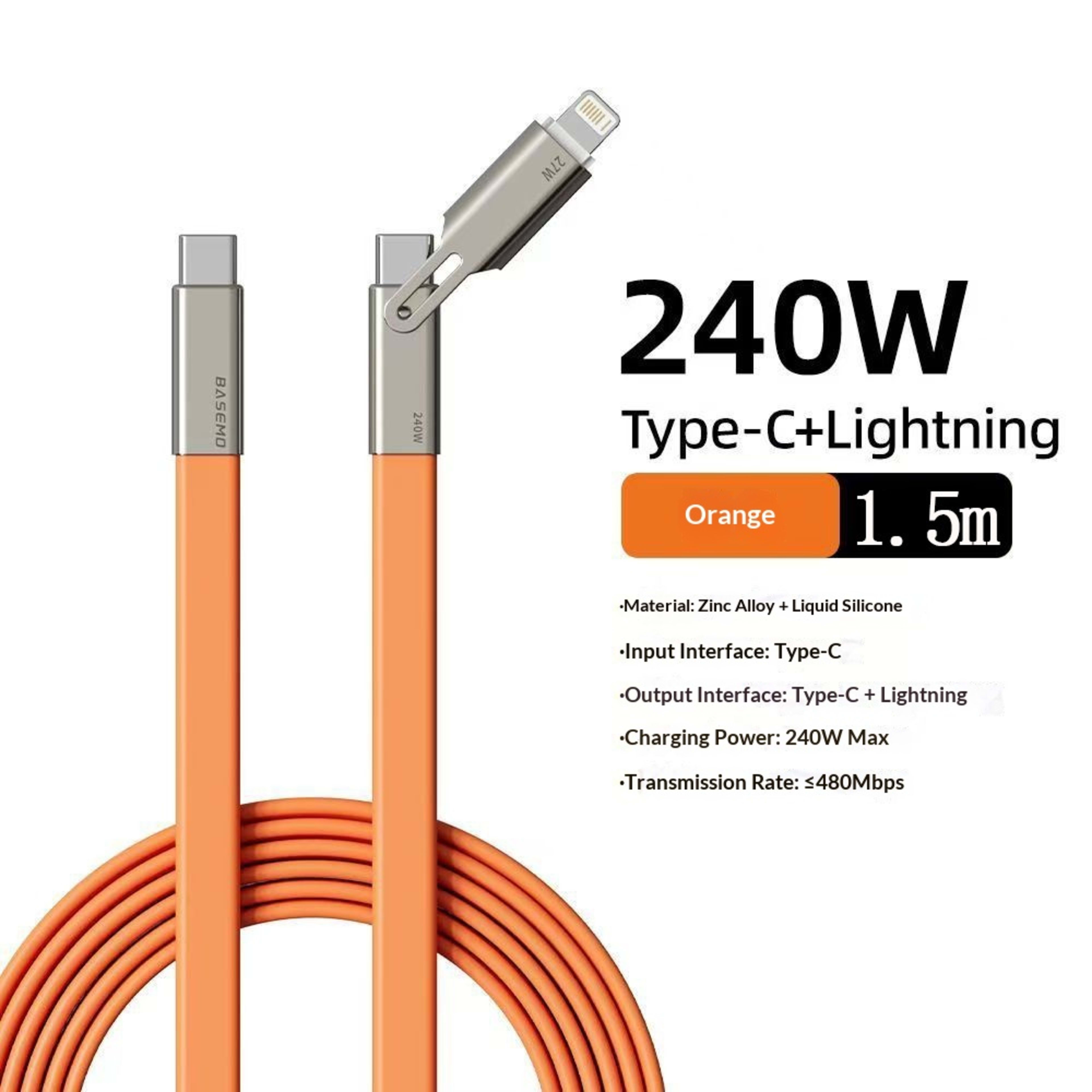 240W Multi-Protocol Fully Compatible 2-in-1 Charging Cable With Silicone 1
