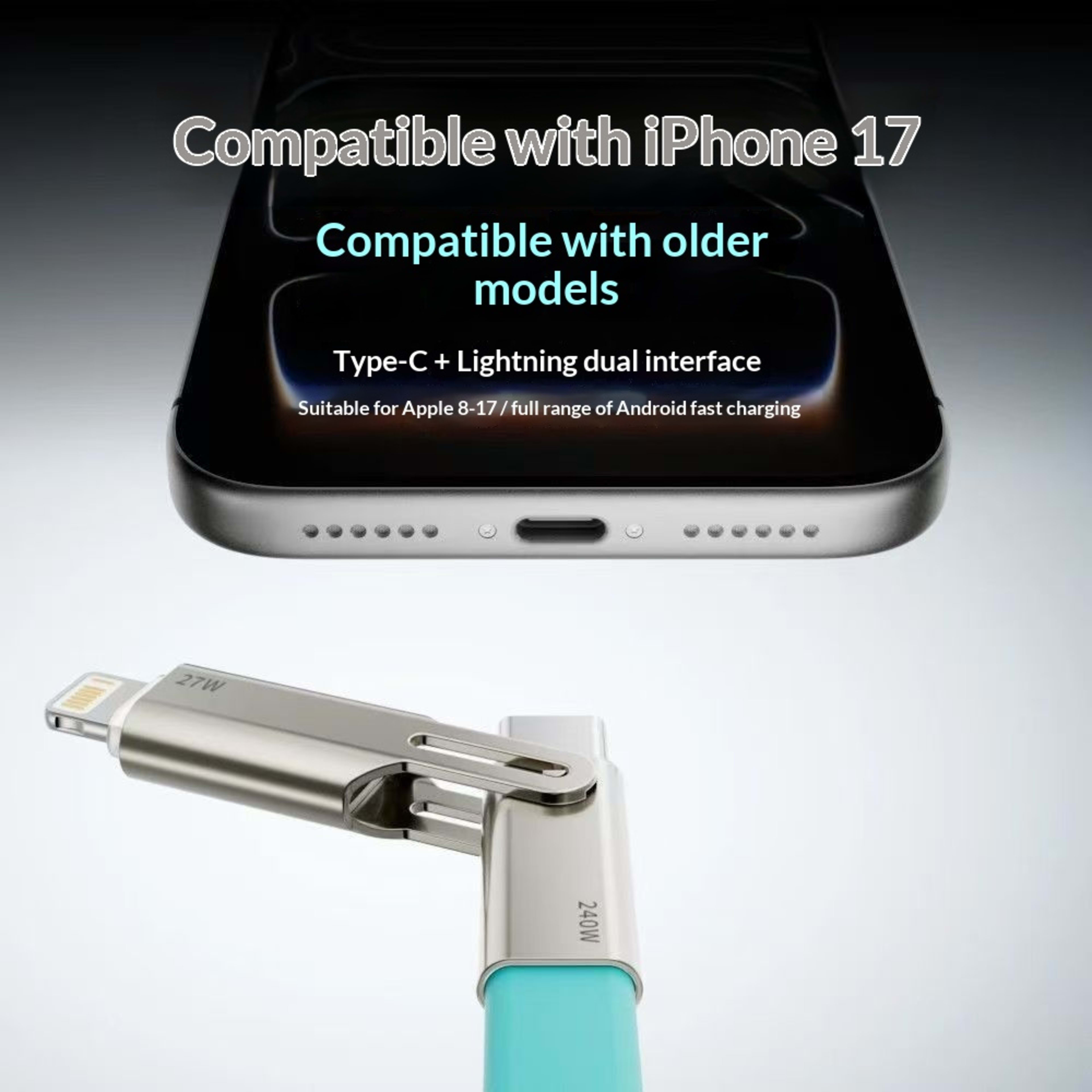 240W Multi-Protocol Fully Compatible 2-in-1 Charging Cable With Silicone 8