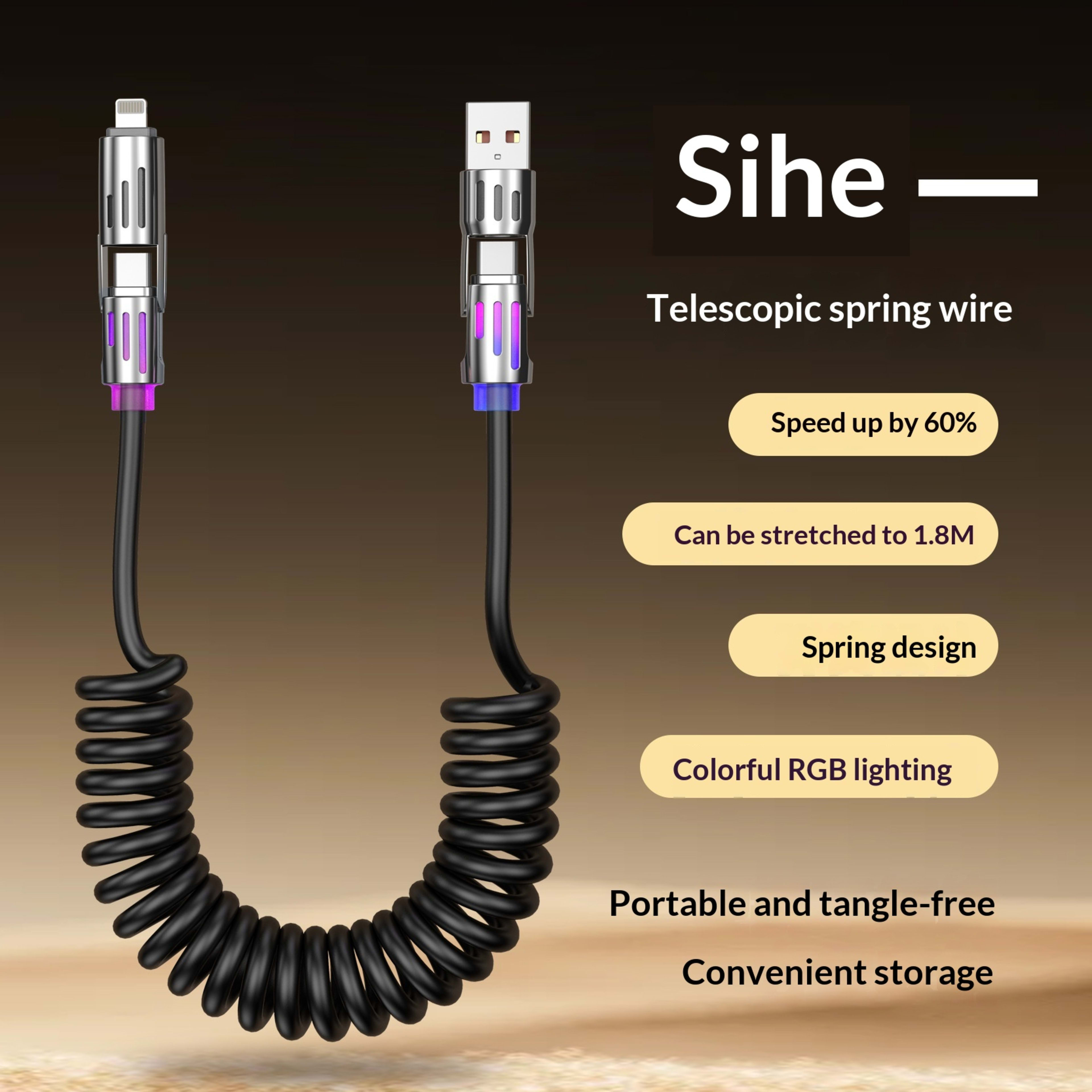 Phone Cable Spring Light Bar 4-in-1 65W Data Cable 2