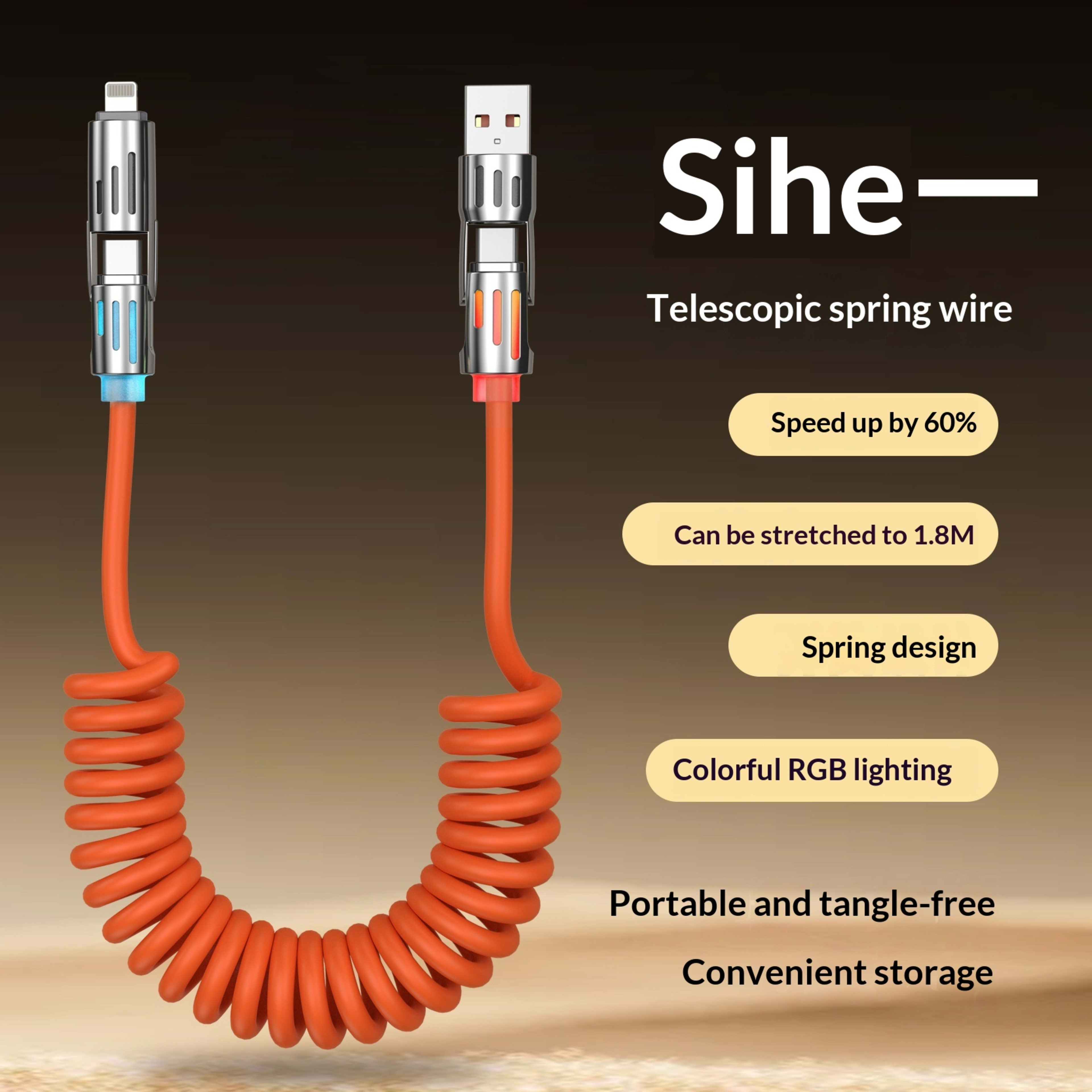 Phone Cable Spring Light Bar 4-in-1 65W Data Cable 4