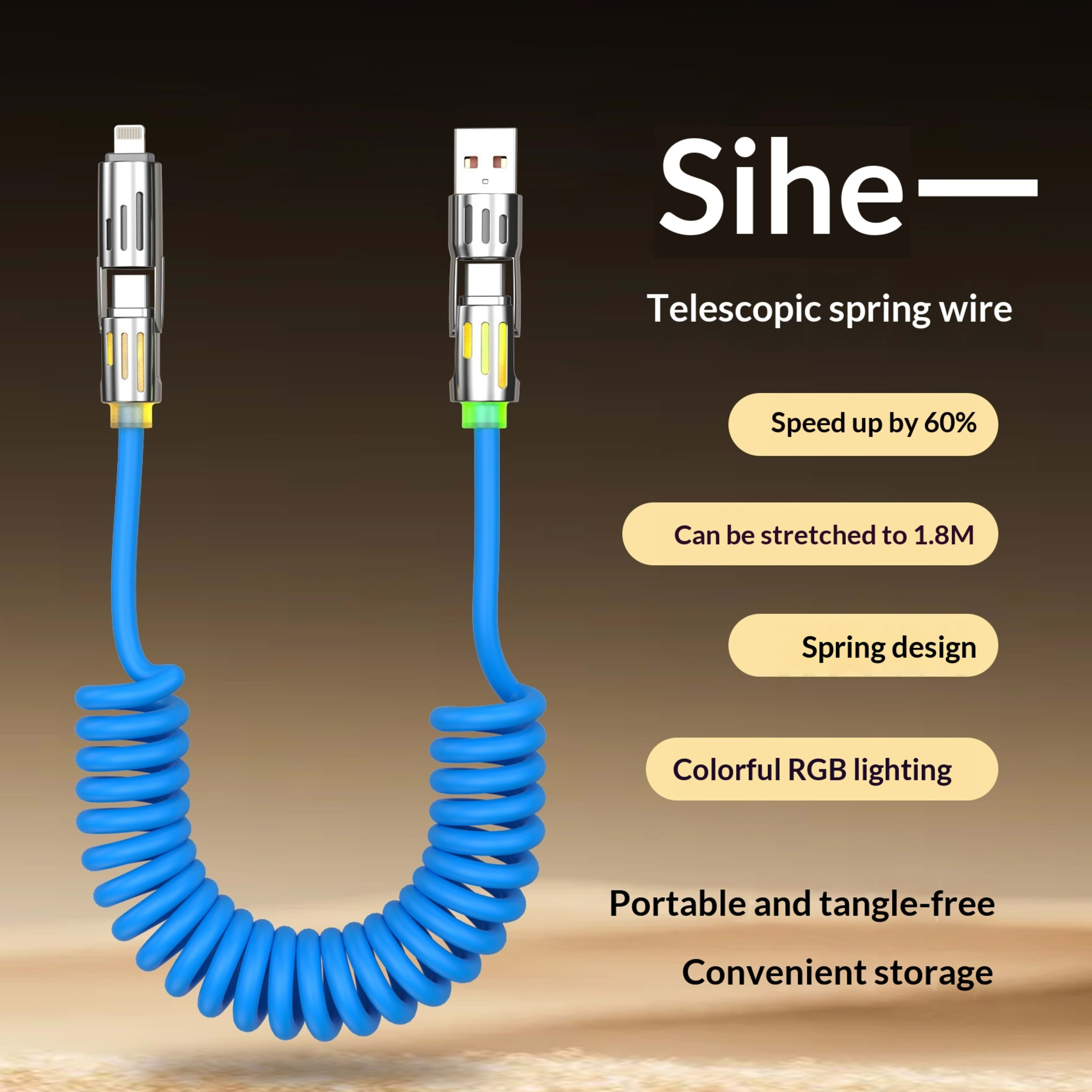 Phone Cable Spring Light Bar 4-in-1 65W Data Cable 8