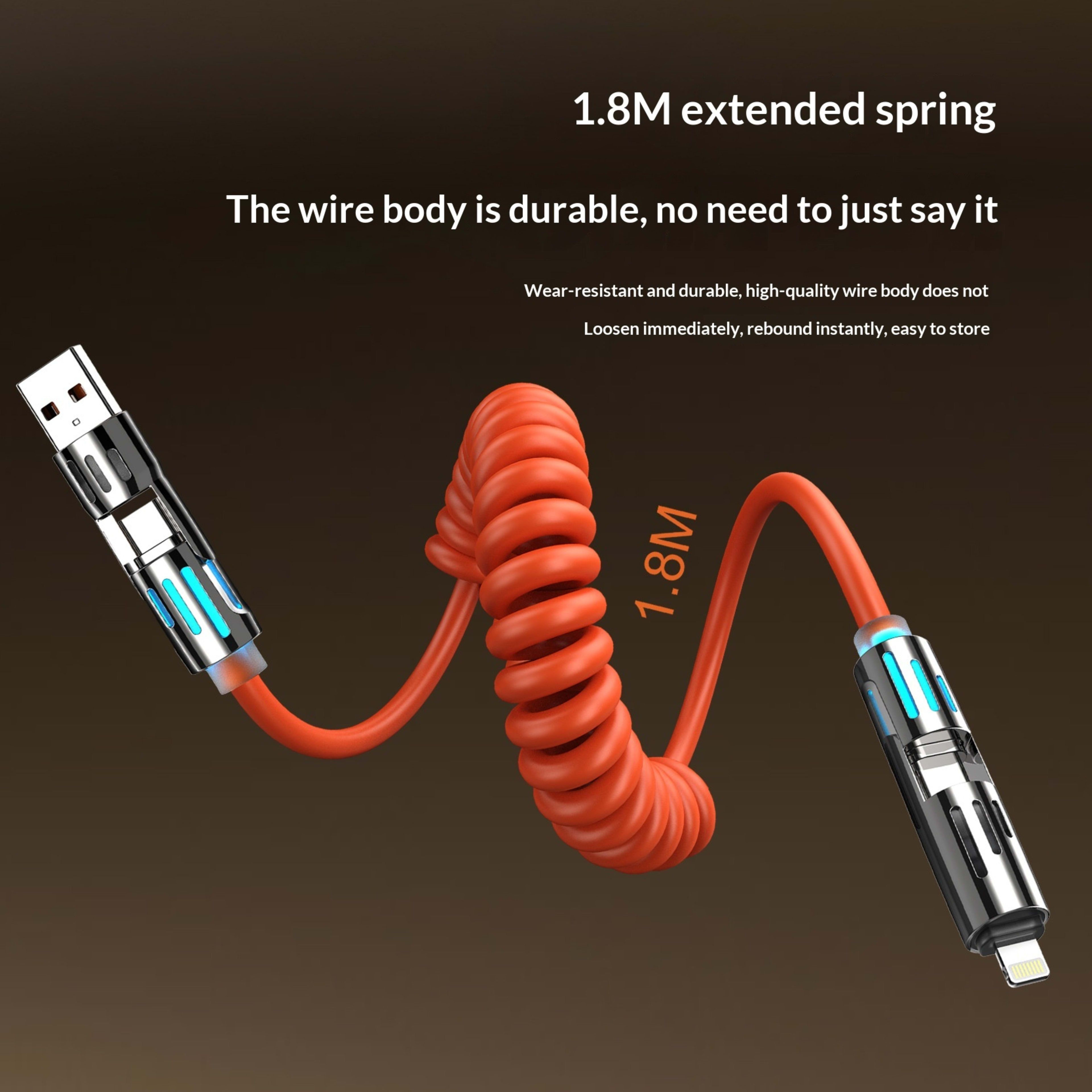 Phone Cable Spring Light Bar 4-in-1 65W Data Cable 5