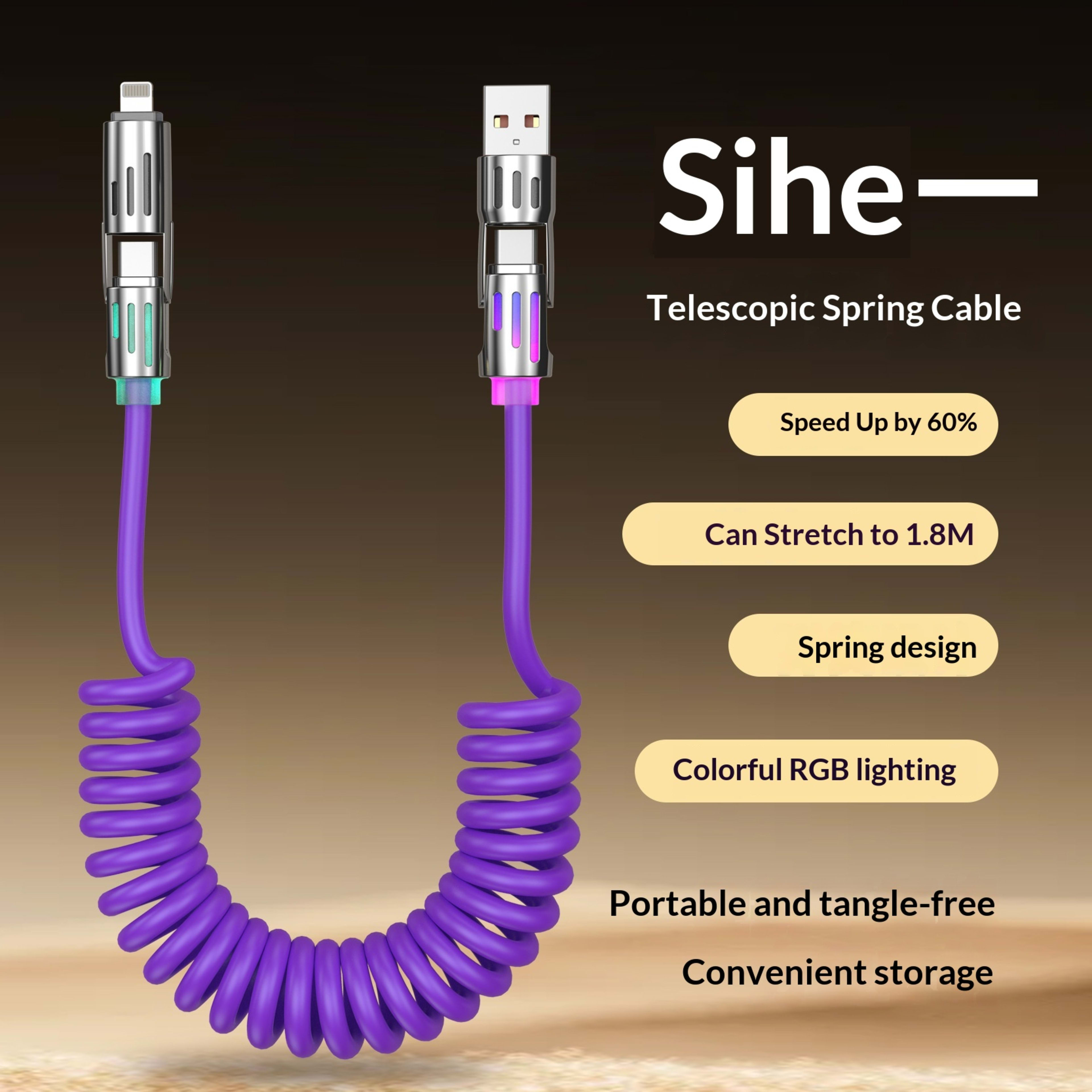 Phone Cable Spring Light Bar 4-in-1 65W Data Cable 1