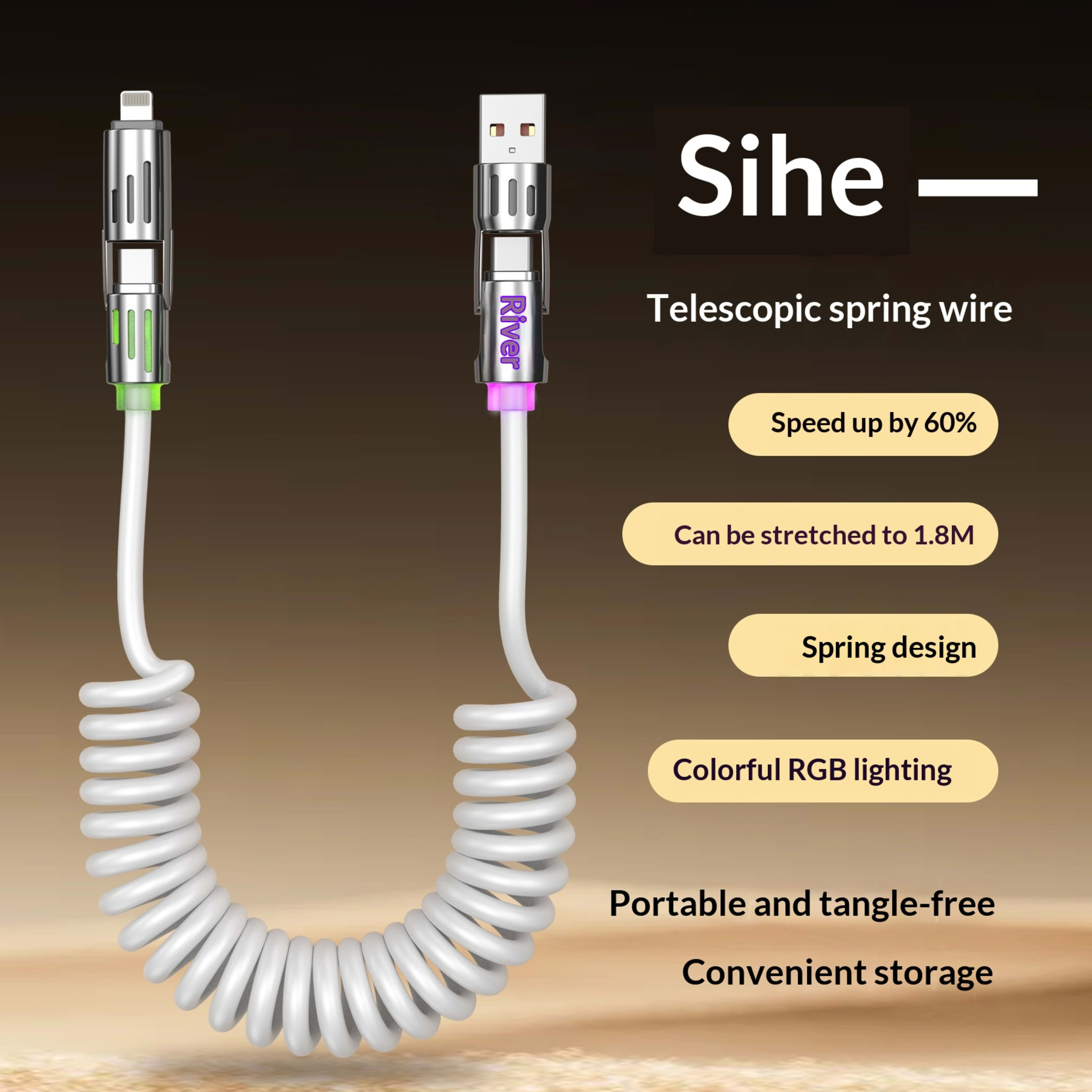 Phone Cable Spring Light Bar 4-in-1 65W Data Cable 3