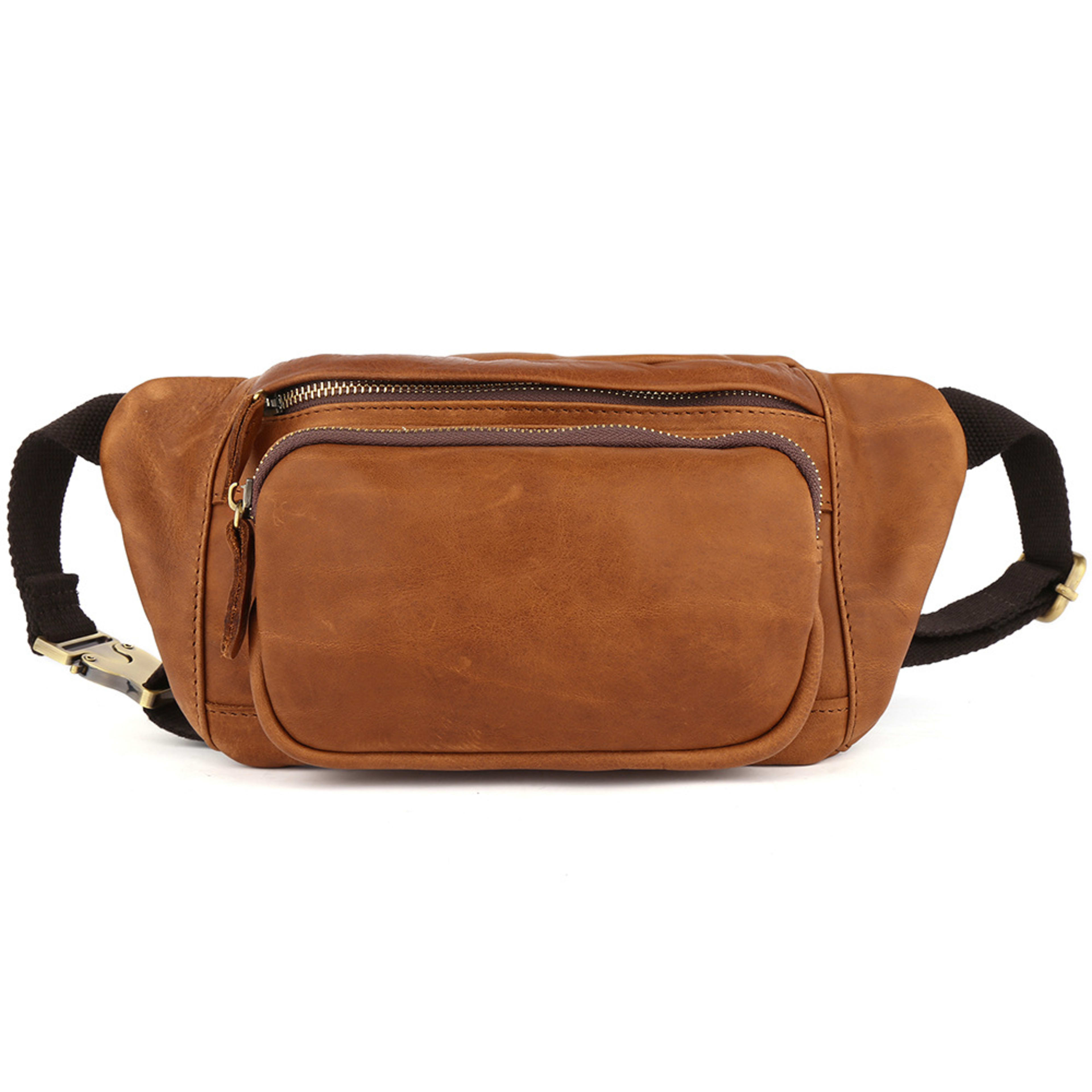 Simple Retro First-Layer Cowhide Mens Chest Bag 8