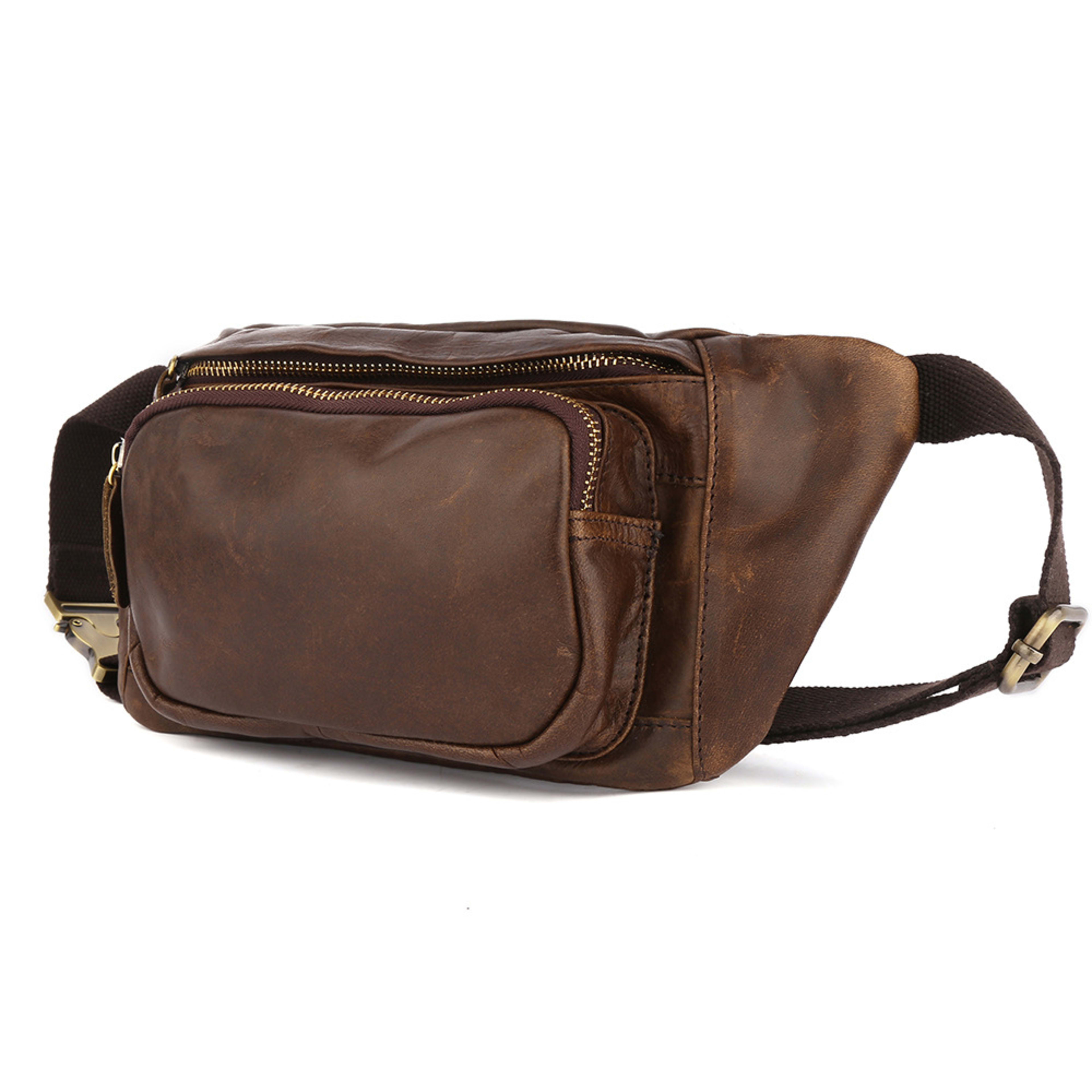 Simple Retro First-Layer Cowhide Mens Chest Bag 7