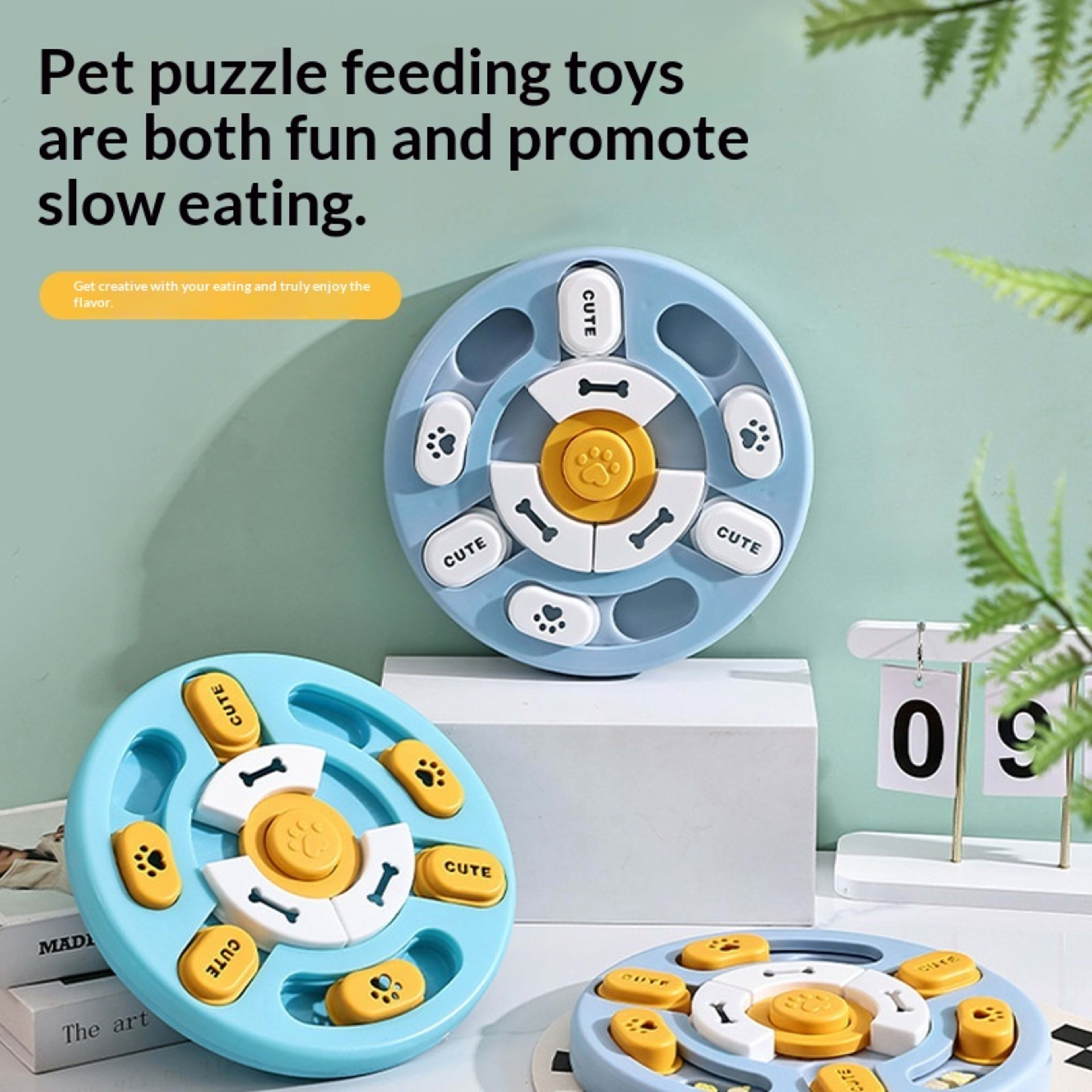 Pet Round Sounding Puzzle Toy In Blue And Yellow, Durable For Biting And Teething Training 5