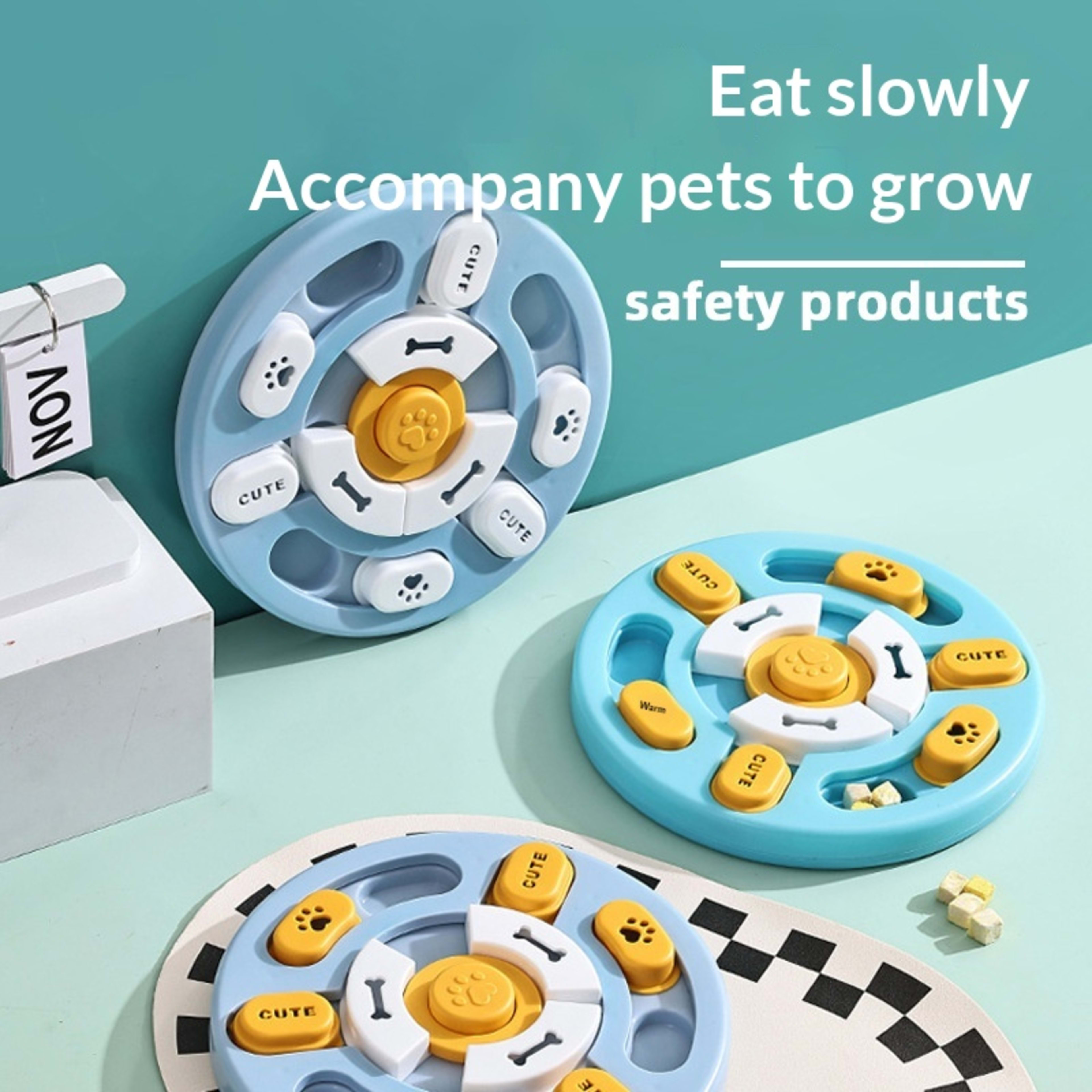 Pet Round Sounding Puzzle Toy In Blue And Yellow, Durable For Biting And Teething Training 2