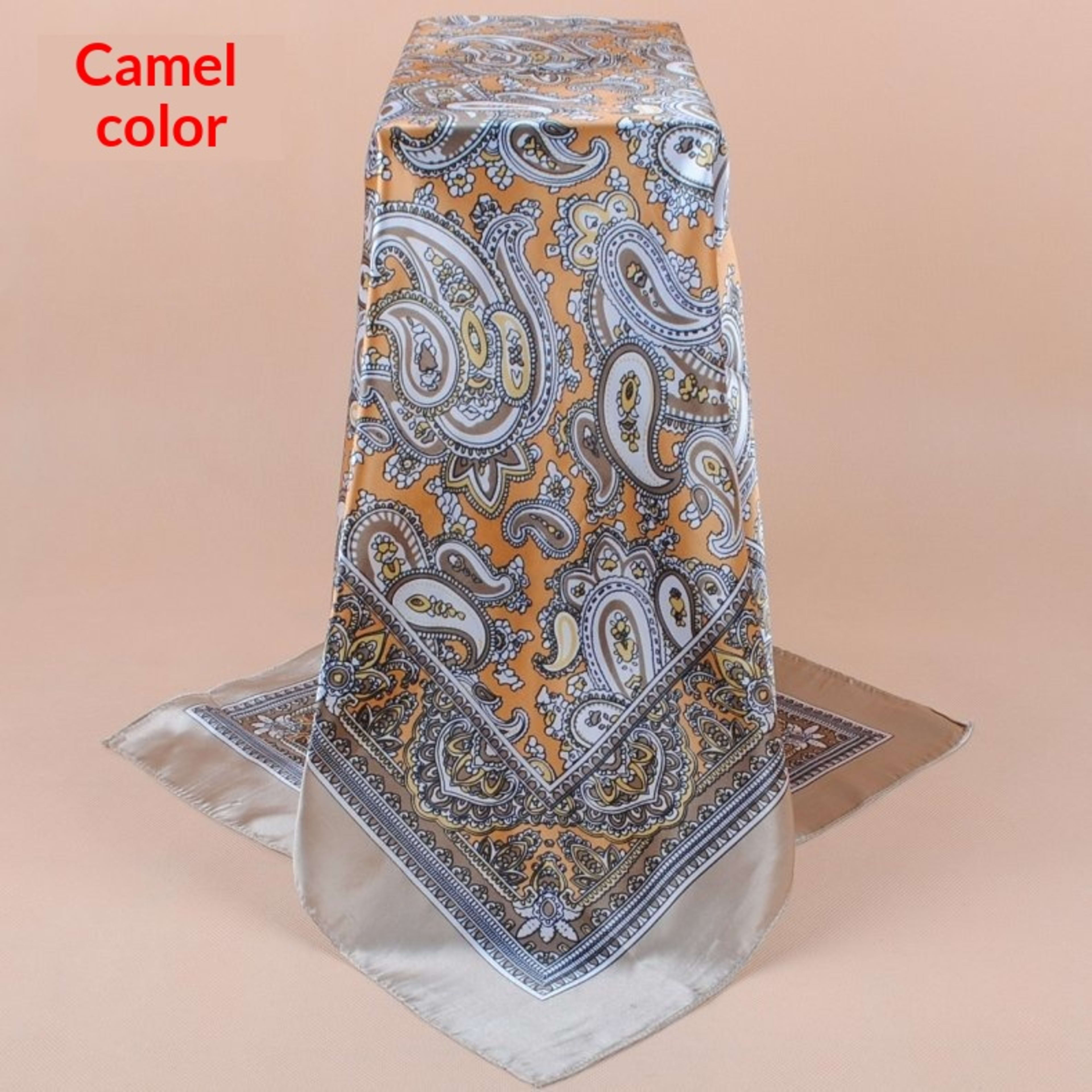 New Stylish All-Match Cashew Flower 90x90 Womens Printed Satin Square Scarf 6