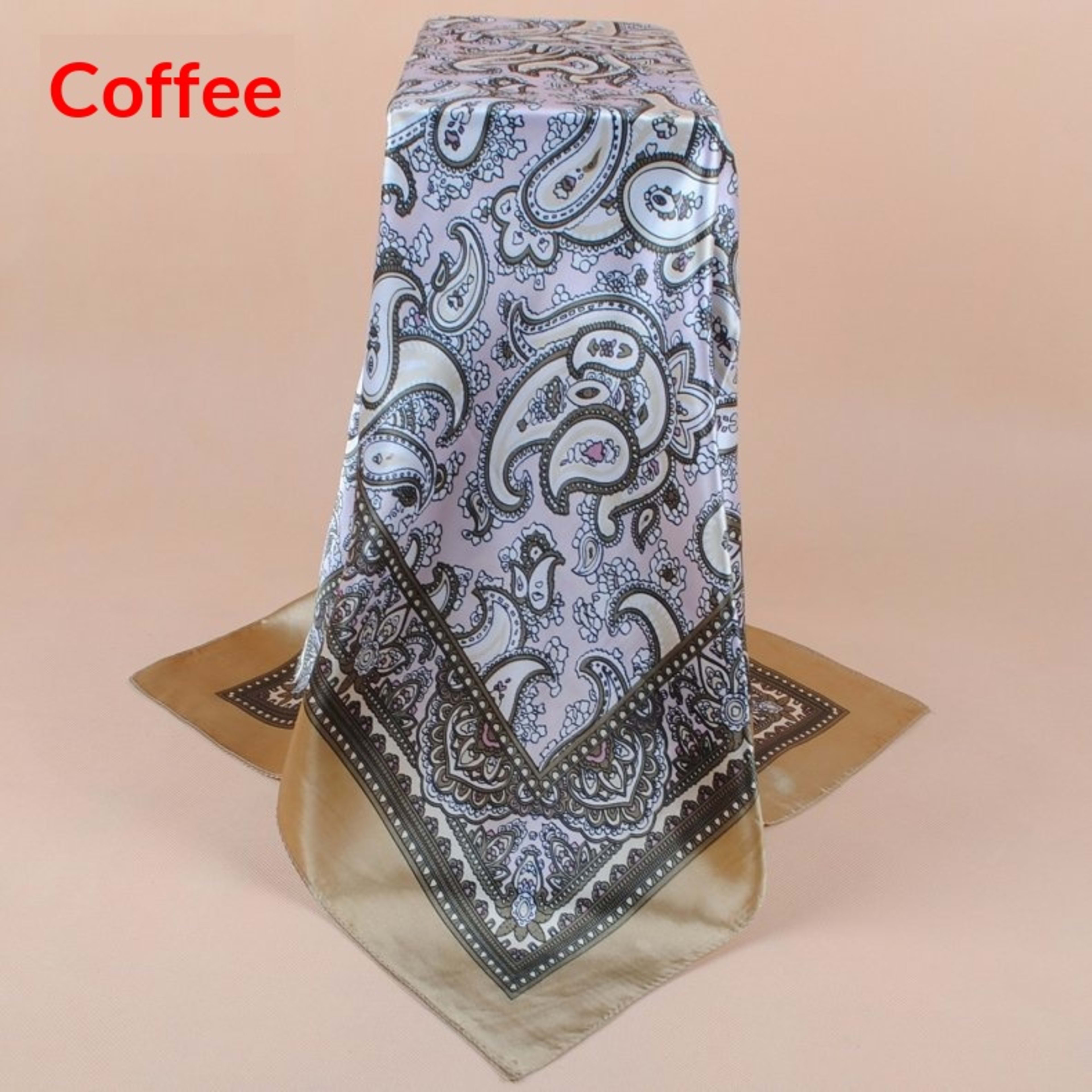 New Stylish All-Match Cashew Flower 90x90 Womens Printed Satin Square Scarf 3