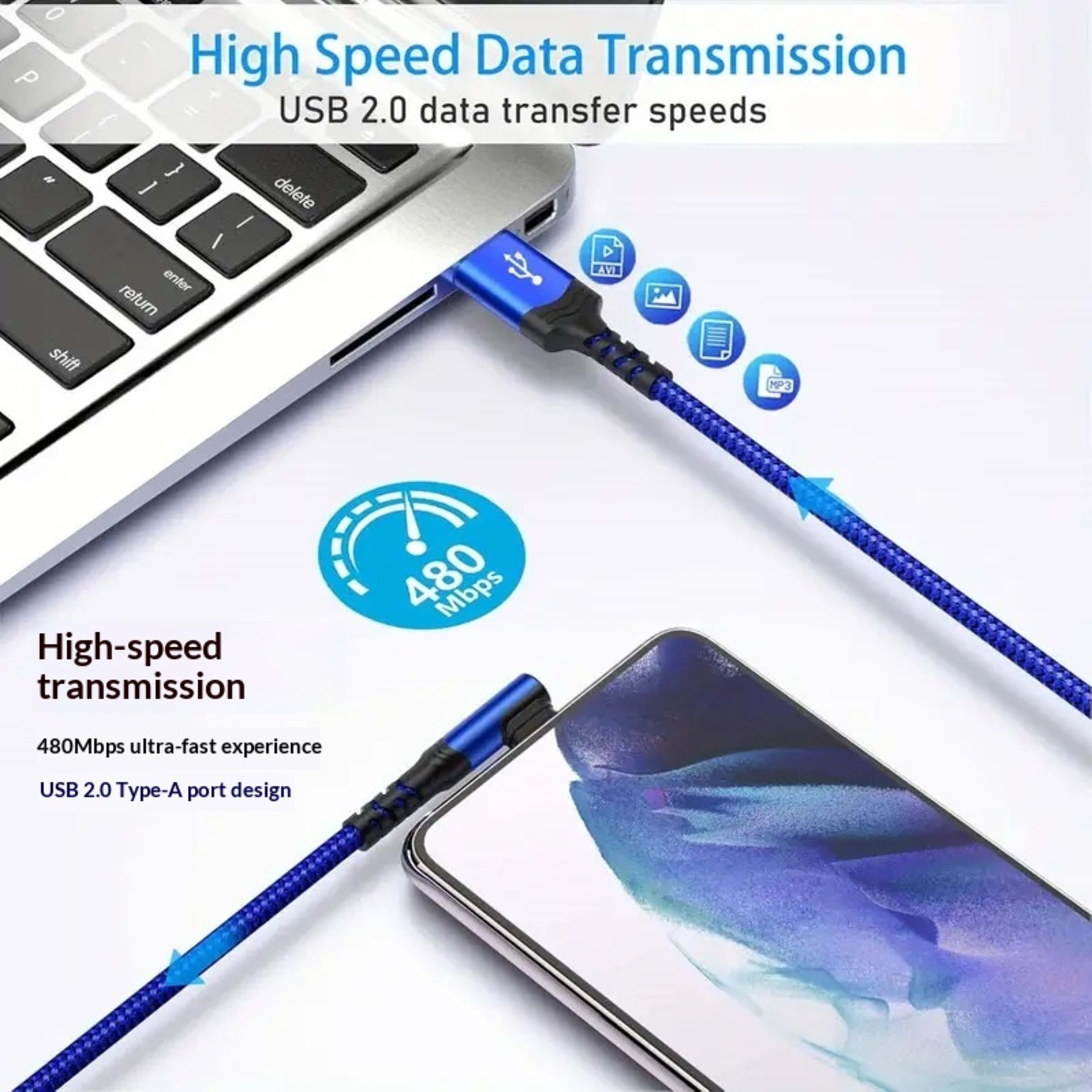 Extended Bent Head Phone Charging Cable