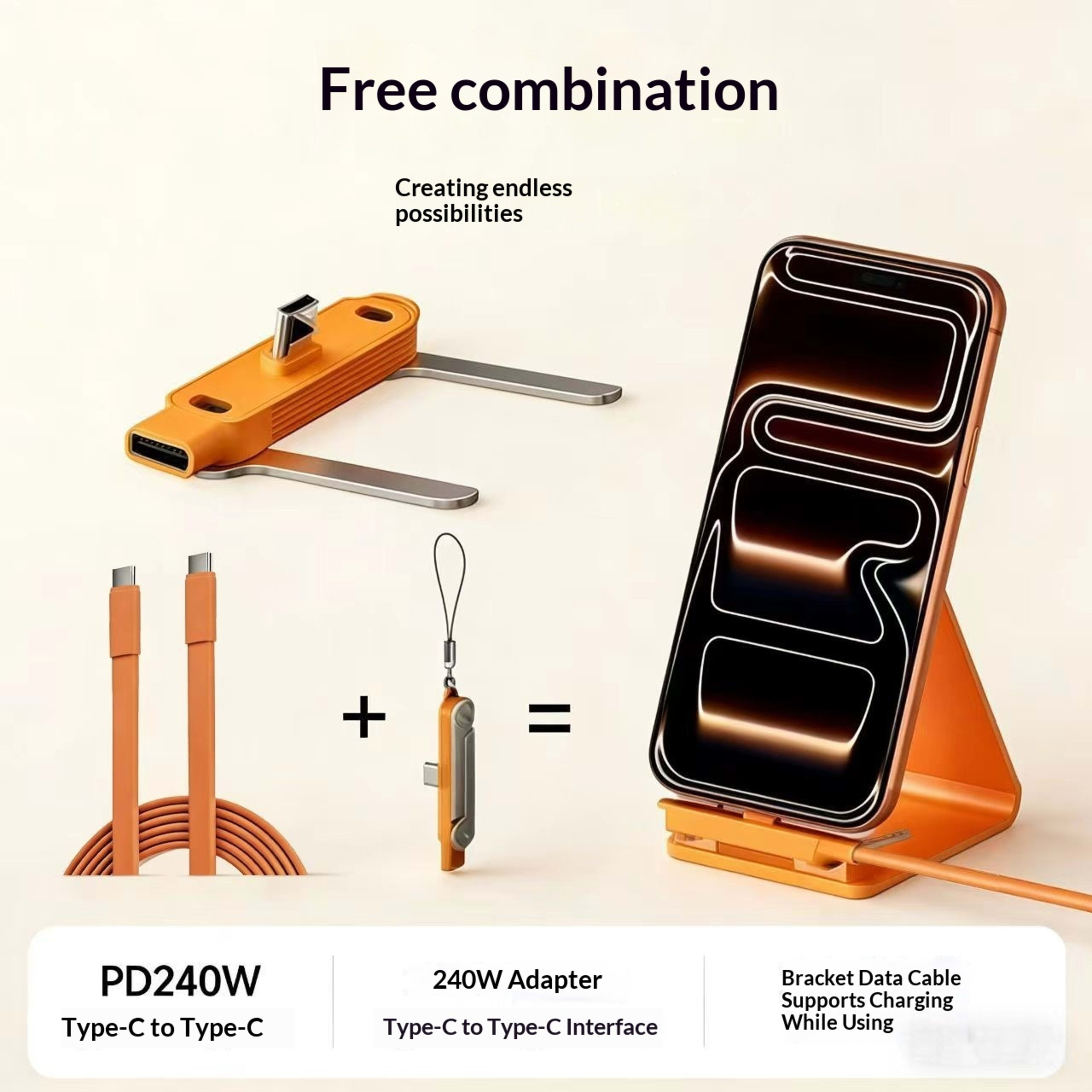 Silicone Dual Type-C Super-Fast Charging Stand Cable 2