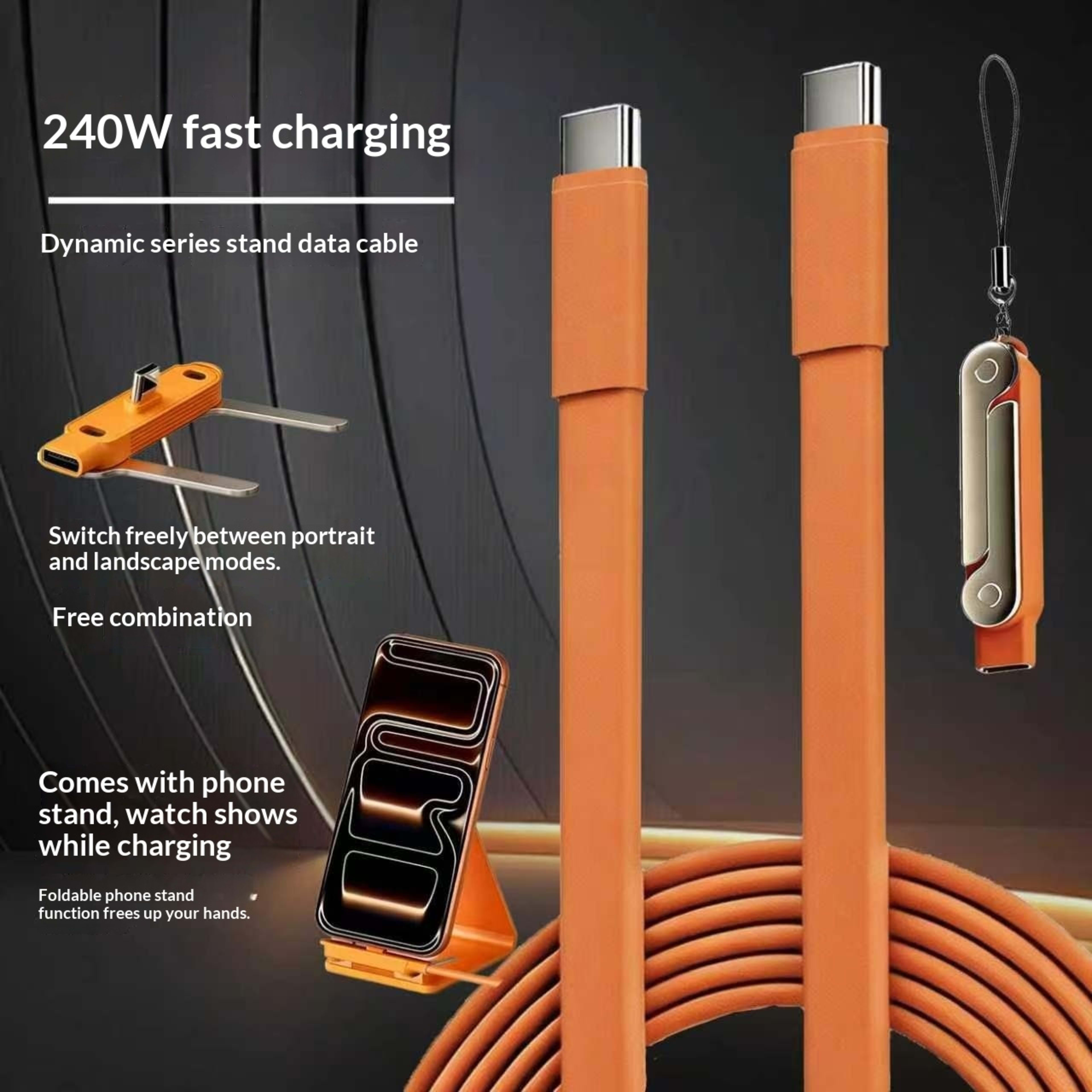 Silicone Dual Type-C Super-Fast Charging Stand Cable 5