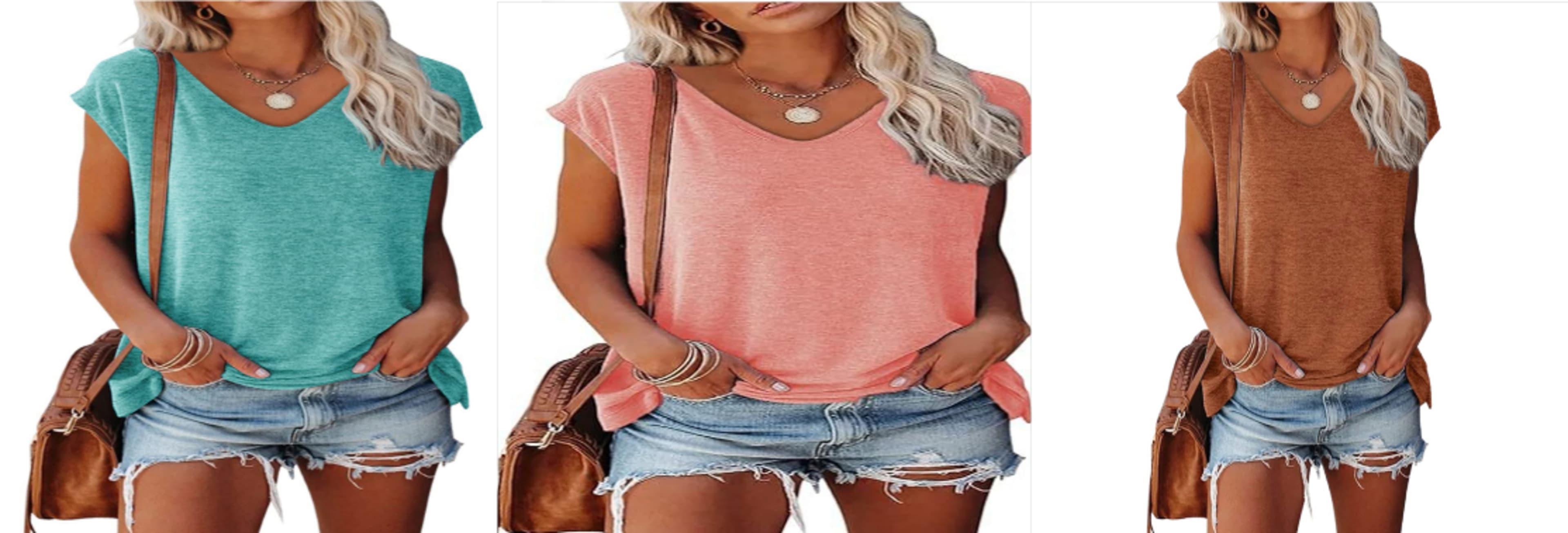V-Neck Solid Loose Short-Sleeve Top 5