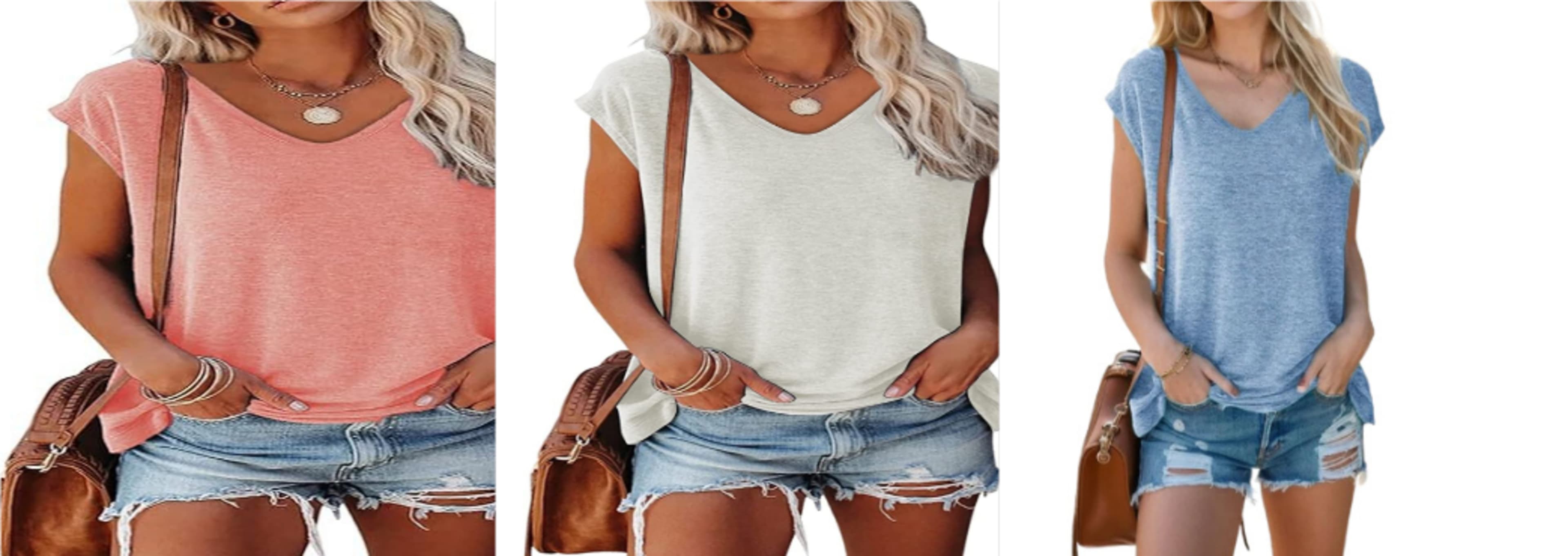 V-Neck Solid Loose Short-Sleeve Top 2