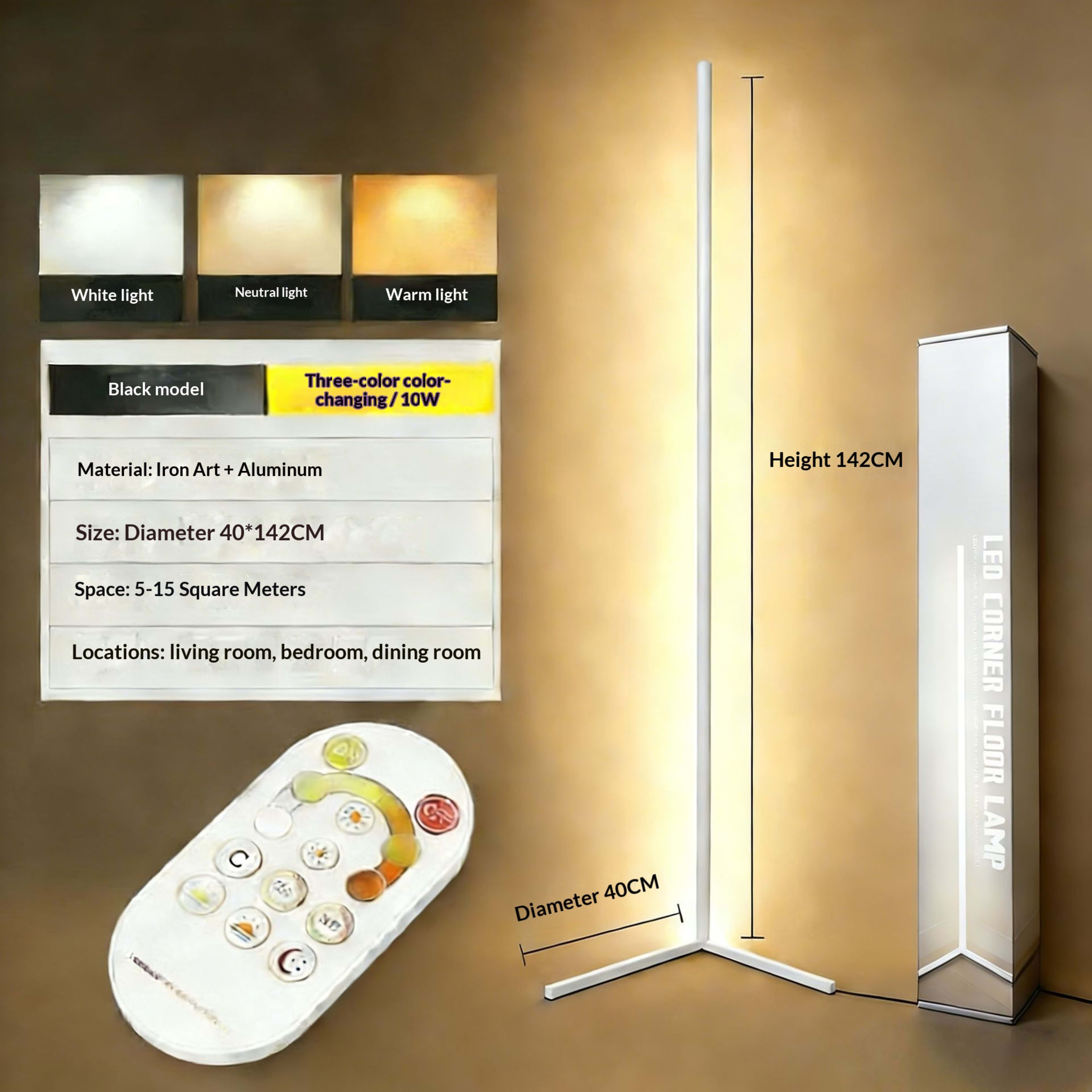 Warm White Tricolor Floor Lamp Adjustable