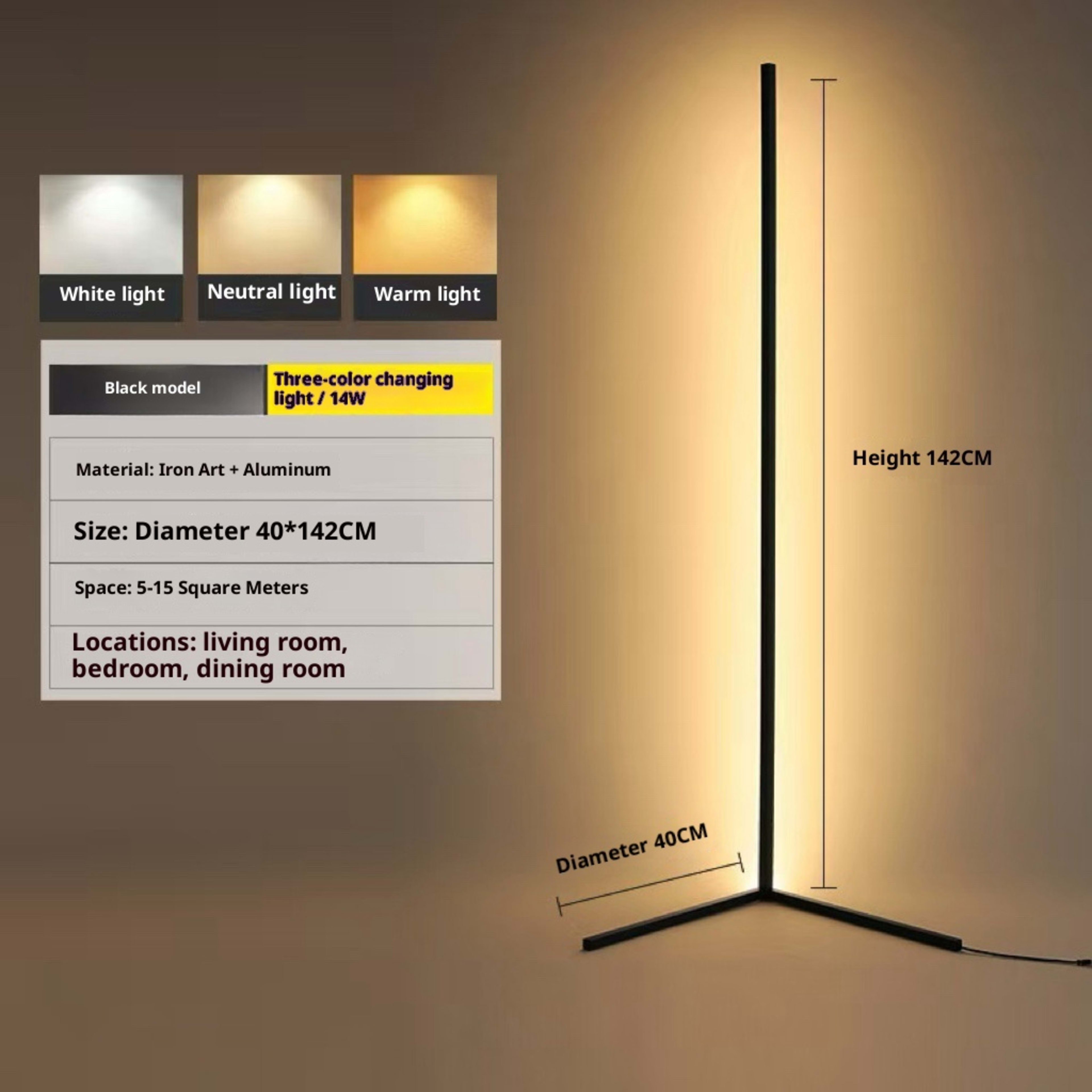 Warm White Tricolor Floor Lamp Adjustable 2
