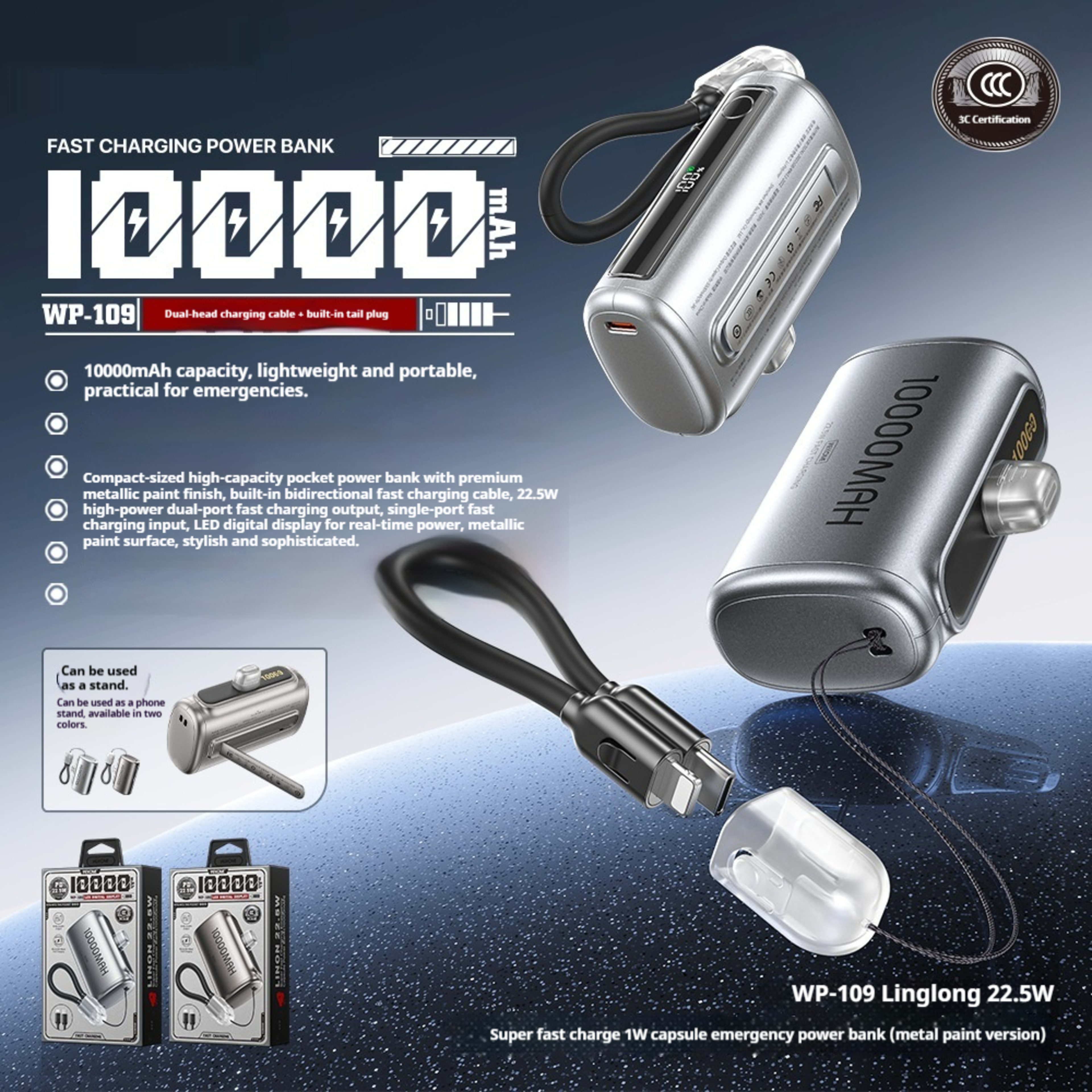 Mobile Phone Fast-charging Power Bank With Built-in Cable