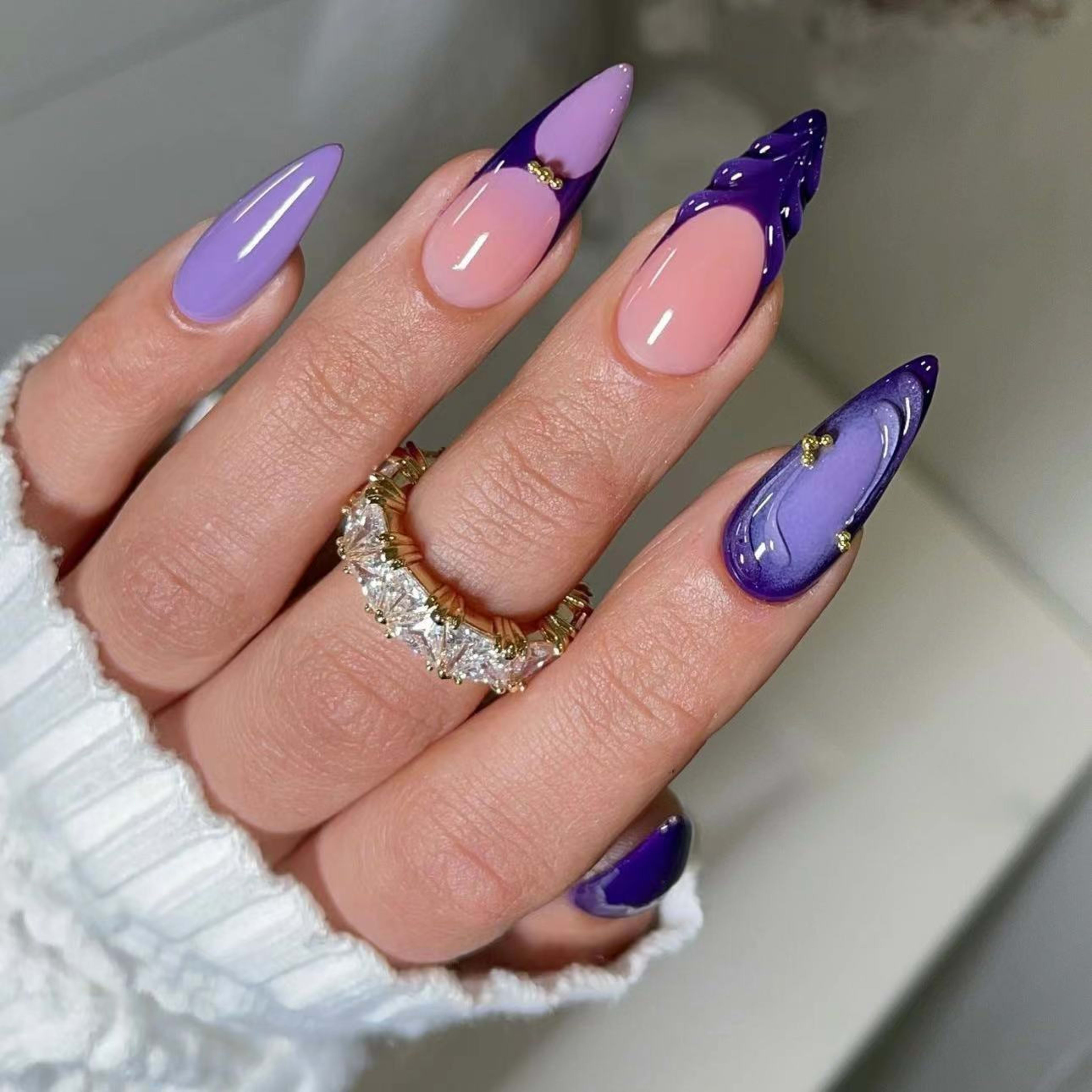 French-style 3D Drip-gel Artificial Nails Nail Tips With Adhesive Backing
