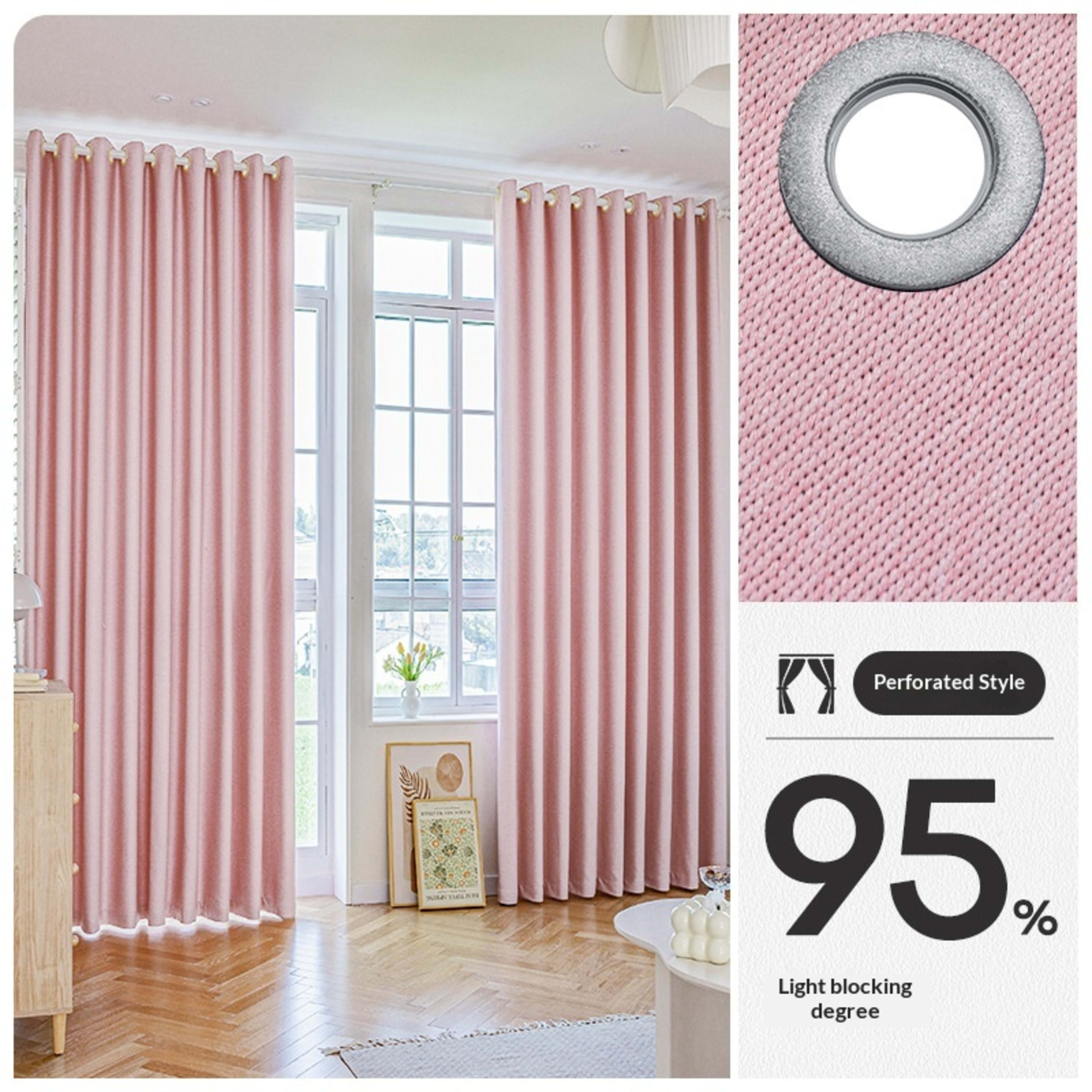 Drill Free Installation High Precision Blackout Curtain With Rod