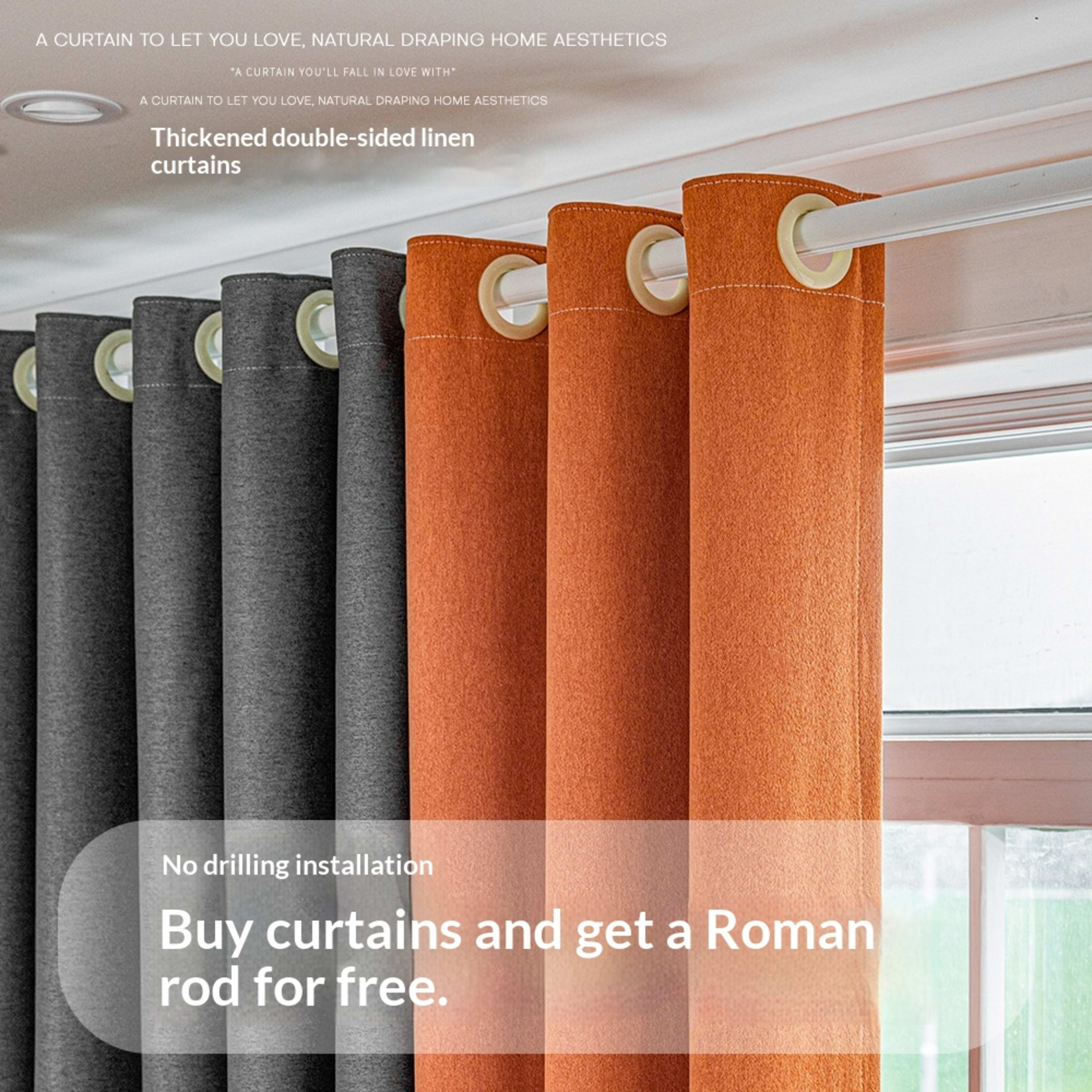 Drill Free Installation High Precision Blackout Curtain With Rod 10