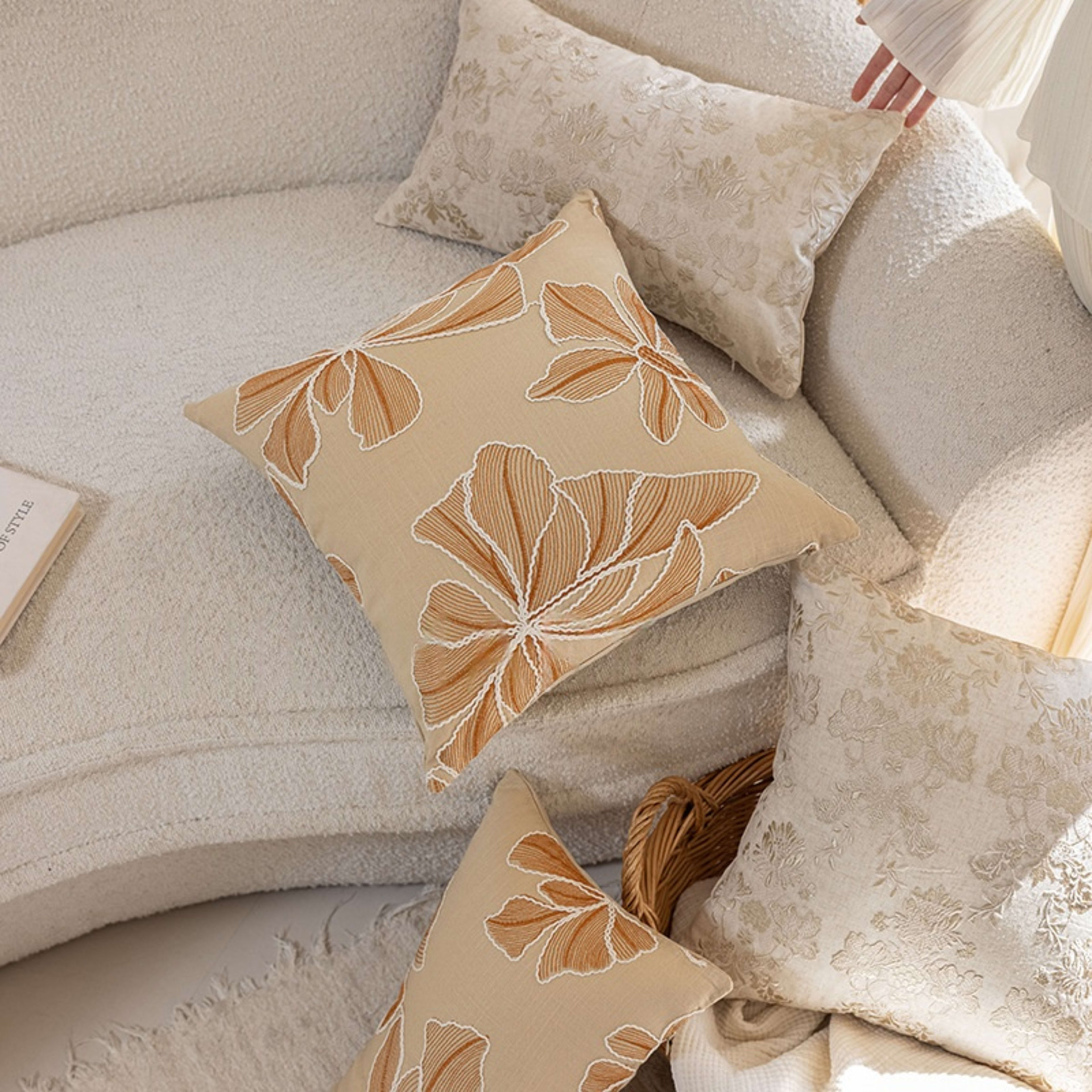 Floral Embroidered Plant Home Living Room Decorative Sofa Throw Pillow 7