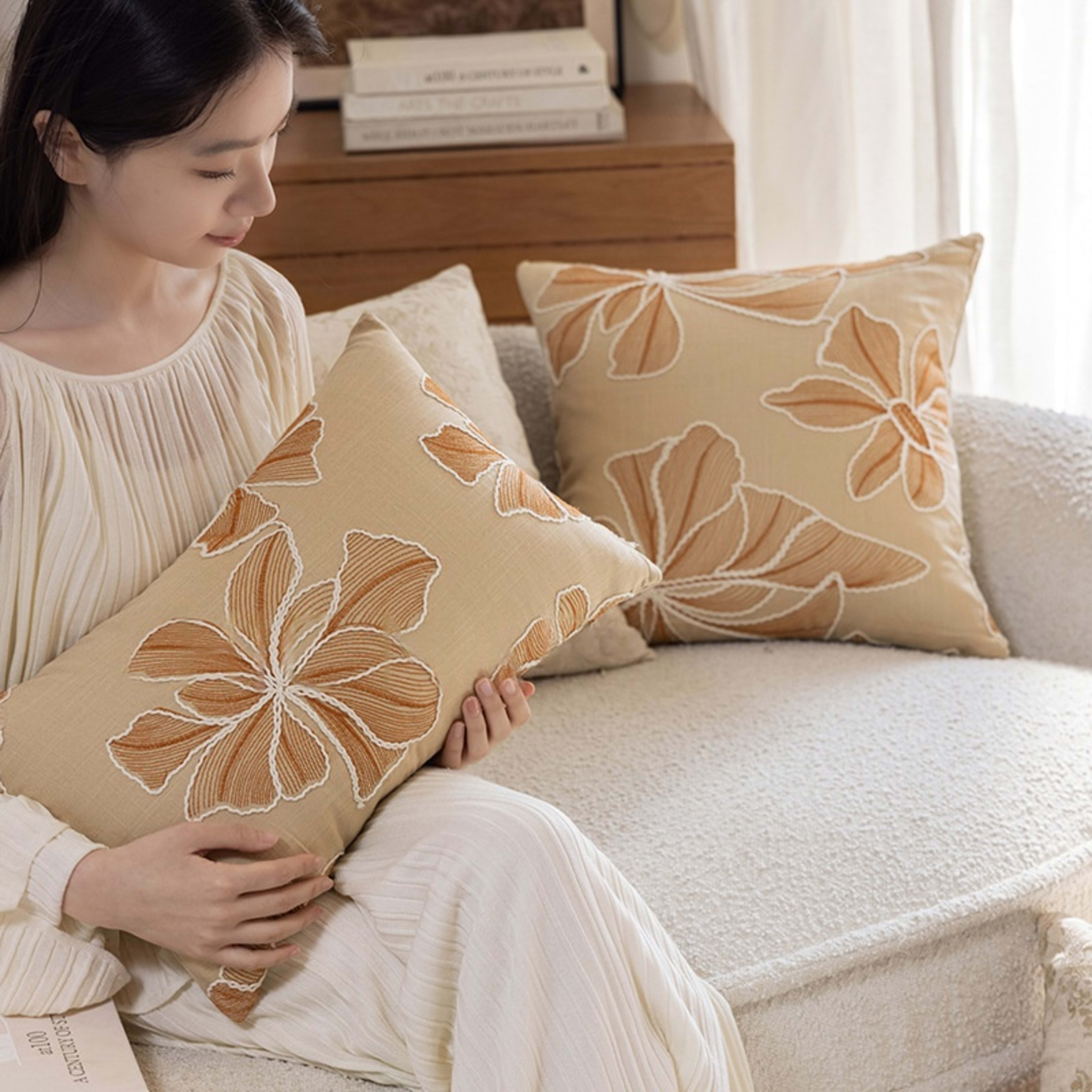 Floral Embroidered Plant Home Living Room Decorative Sofa Throw Pillow
