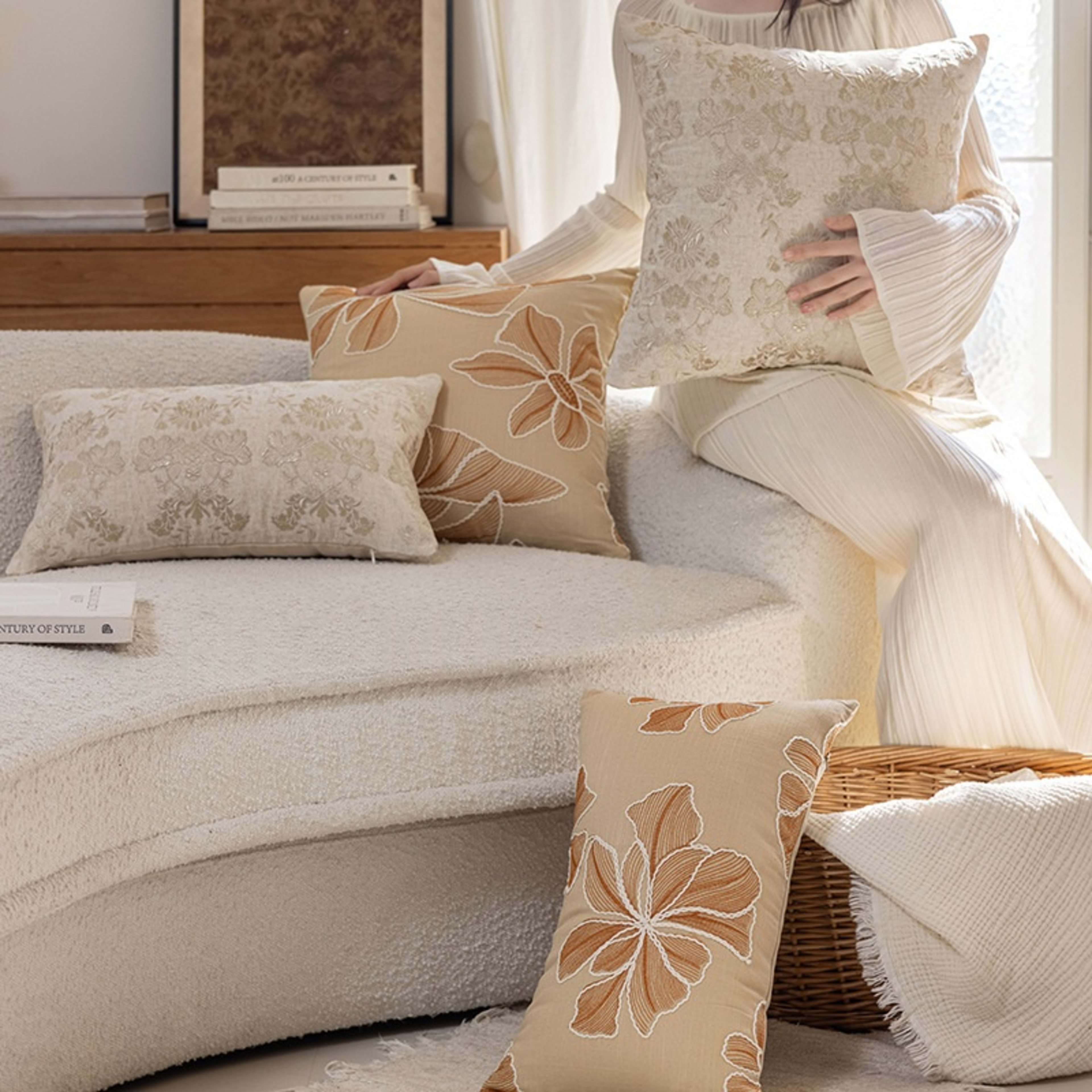 Floral Embroidered Plant Home Living Room Decorative Sofa Throw Pillow 8