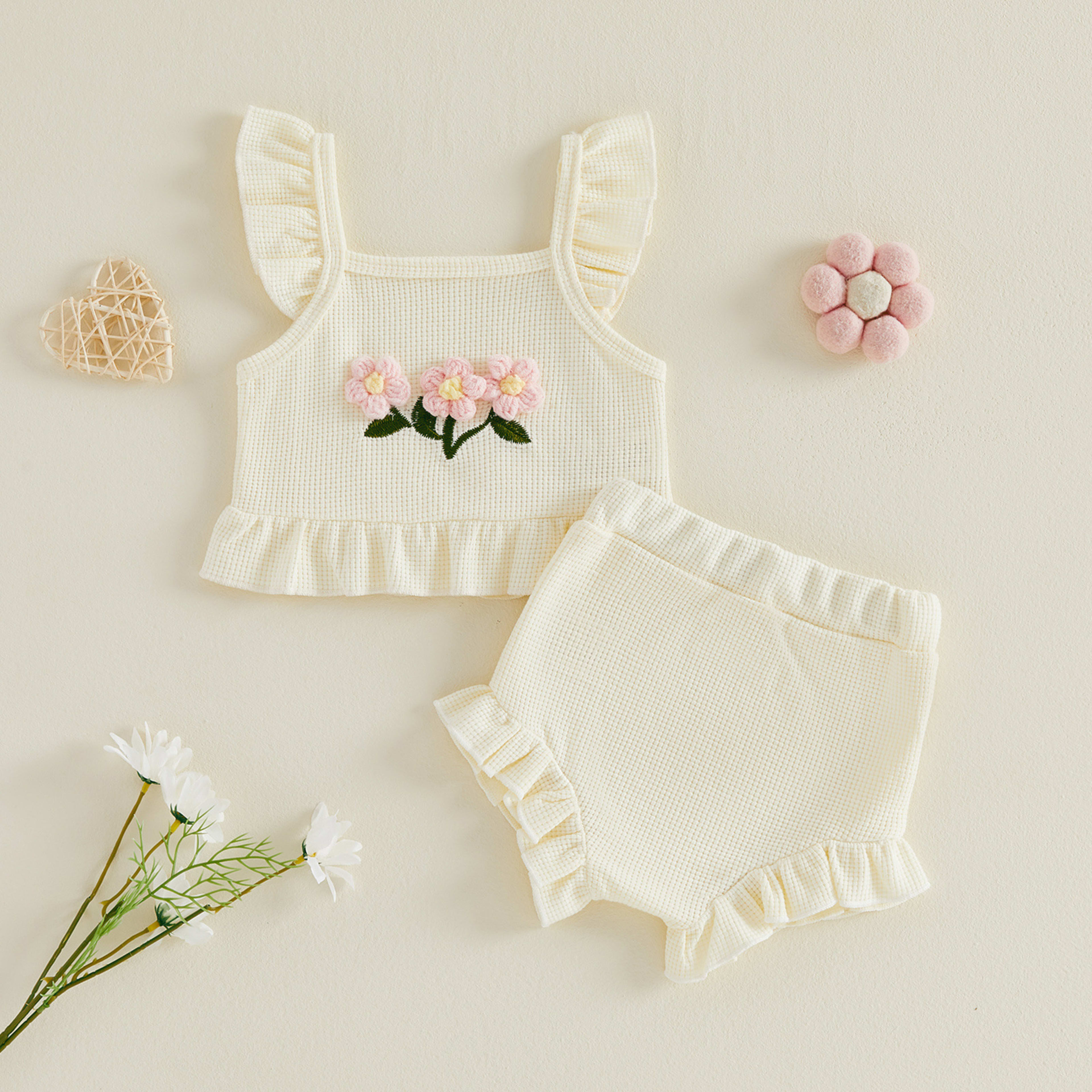 Three-dimensional Flower Top And Pants Set 3