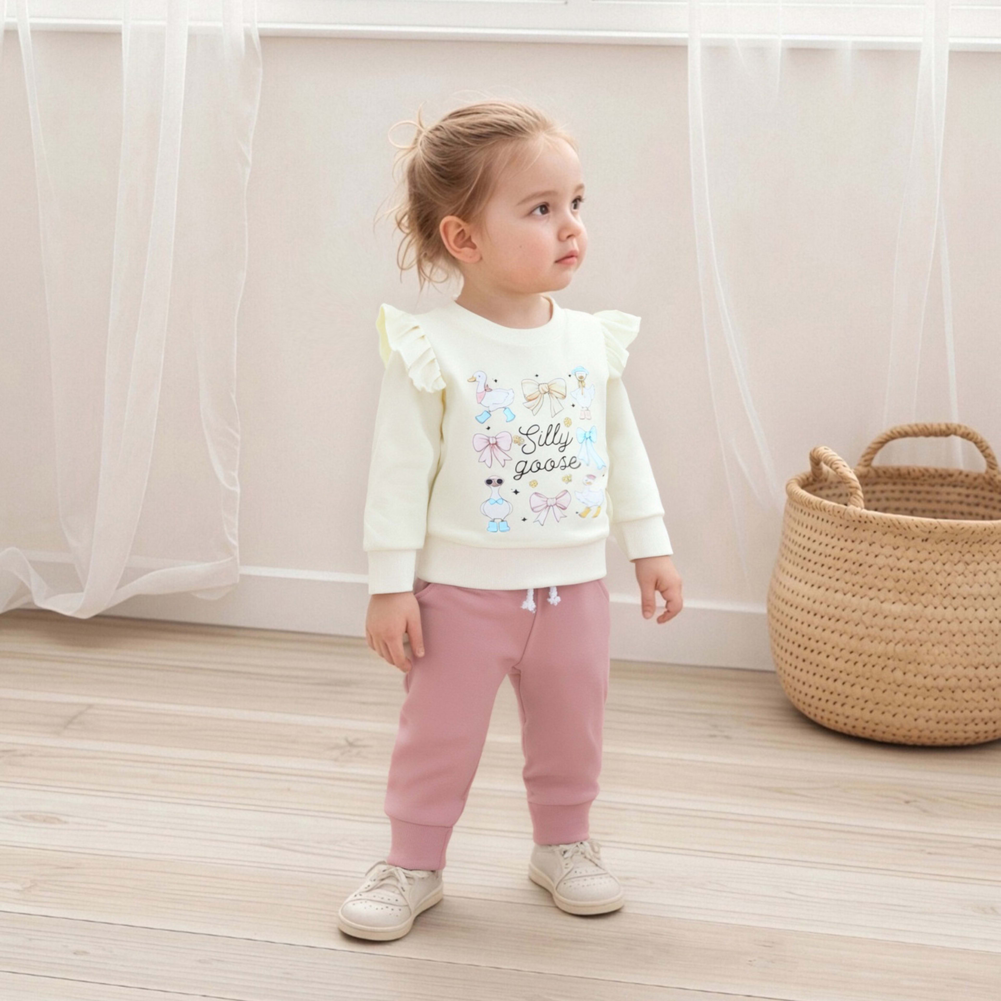 Baby Girls Duck And Letter-print Hoodie Set 5