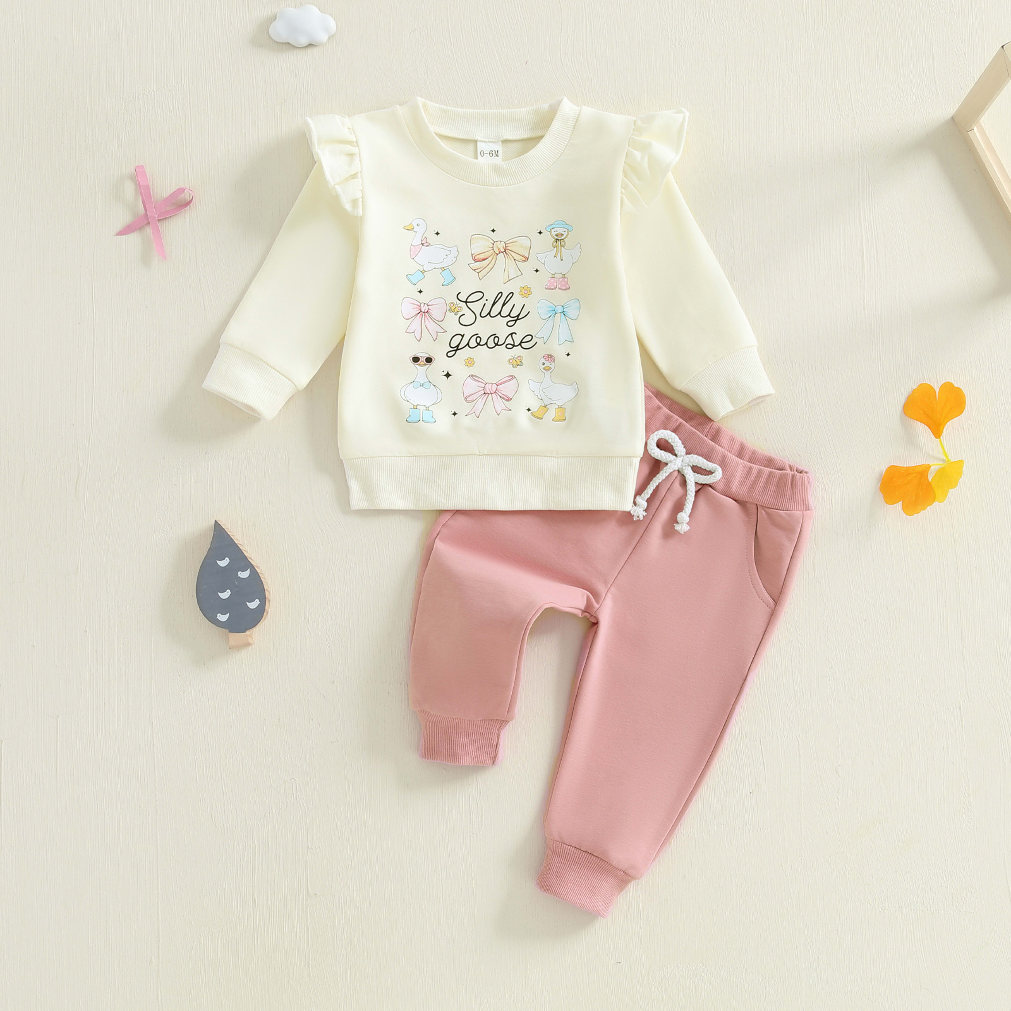 Baby Girls Duck And Letter-print Hoodie Set 3