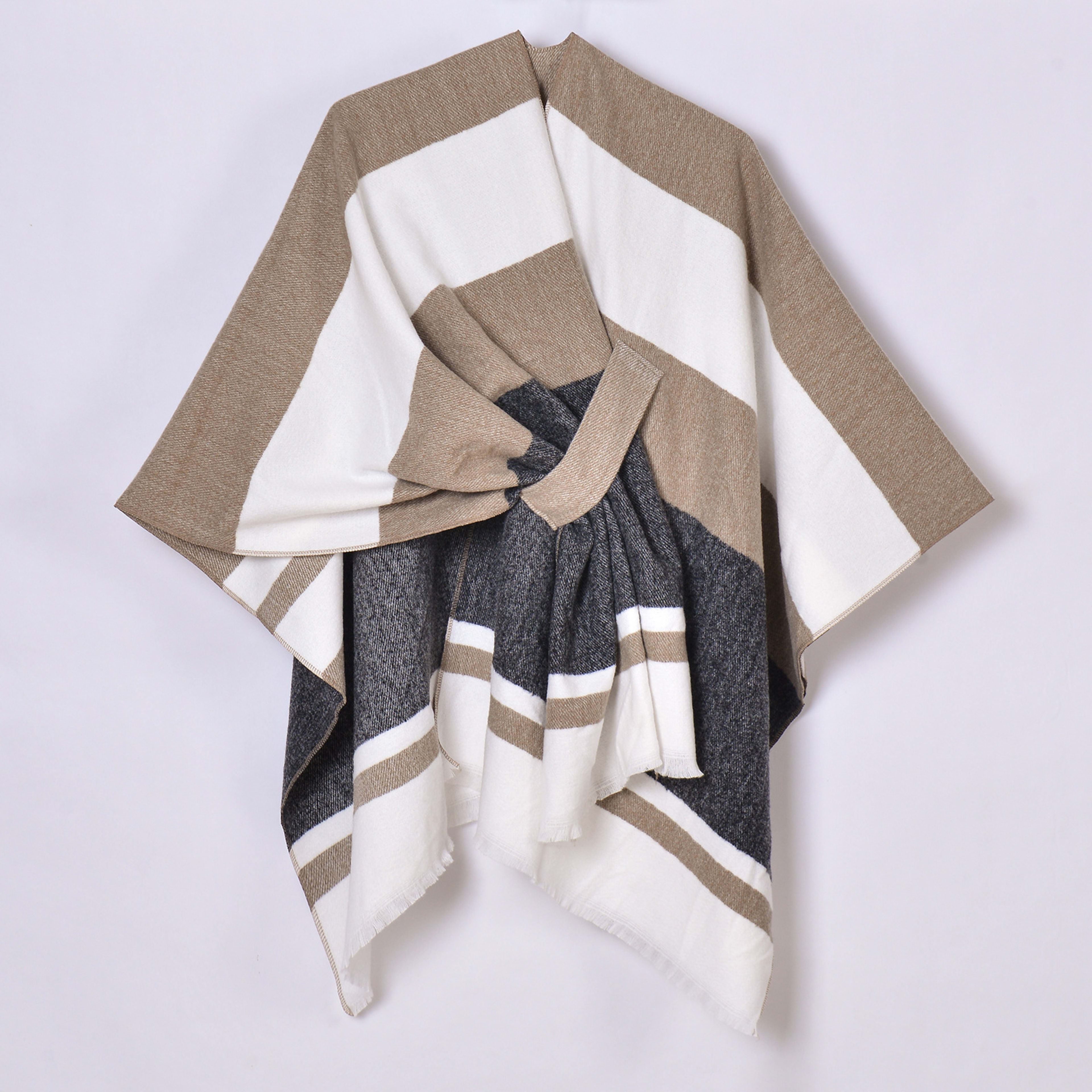 Warm Cloak Simple Double-sided Solid-color Split Design Faux Cashmere Outer Shawlwholesale On Amazon 9