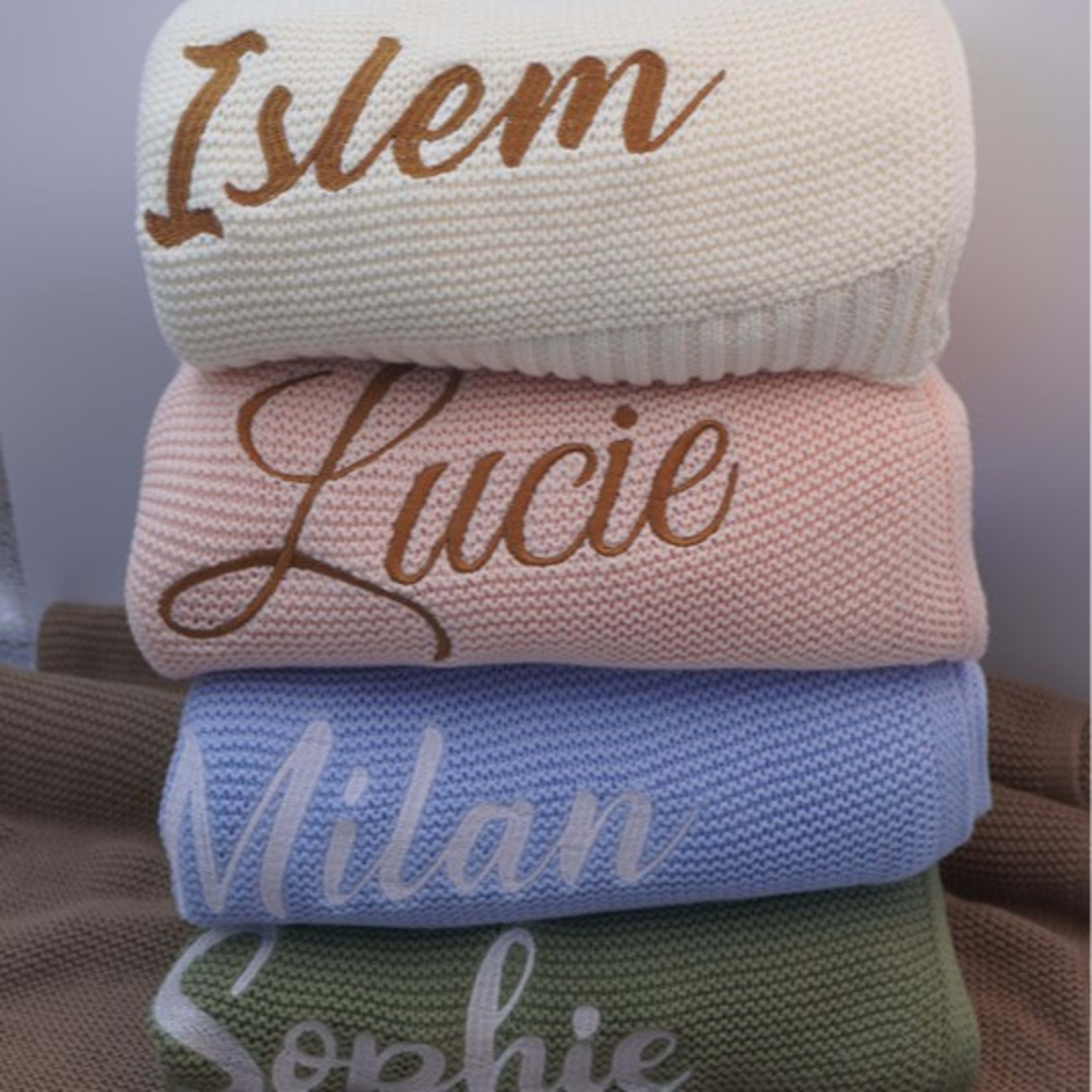 Embroidered Name Baby Knitted Cotton Nap Personality Sofa Blanket 10