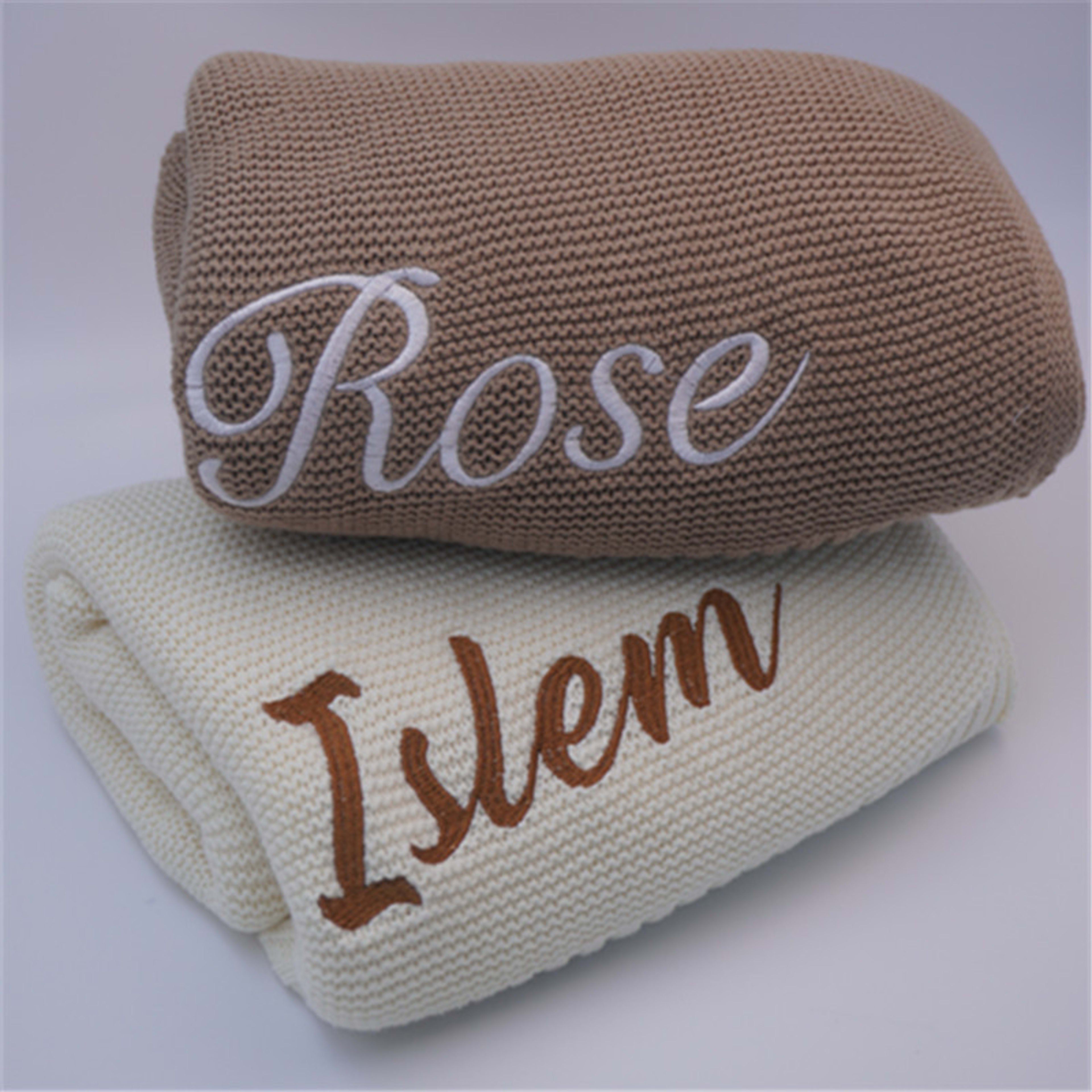 Embroidered Name Baby Knitted Cotton Nap Personality Sofa Blanket 2