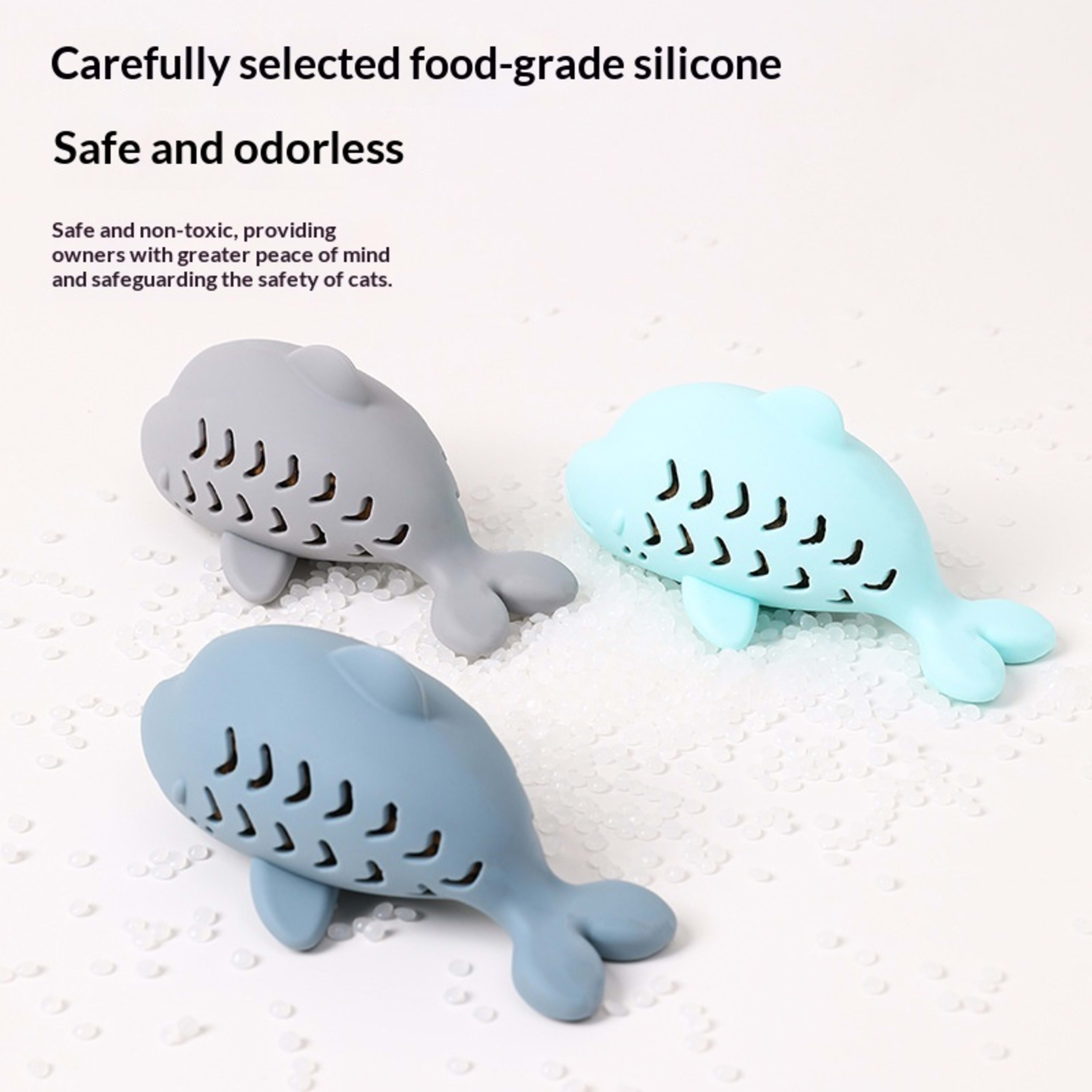 Cat Food-dispensing Bite-resistant Silicone Toy In The Shape Of A Cute Little Fish For Pets 6