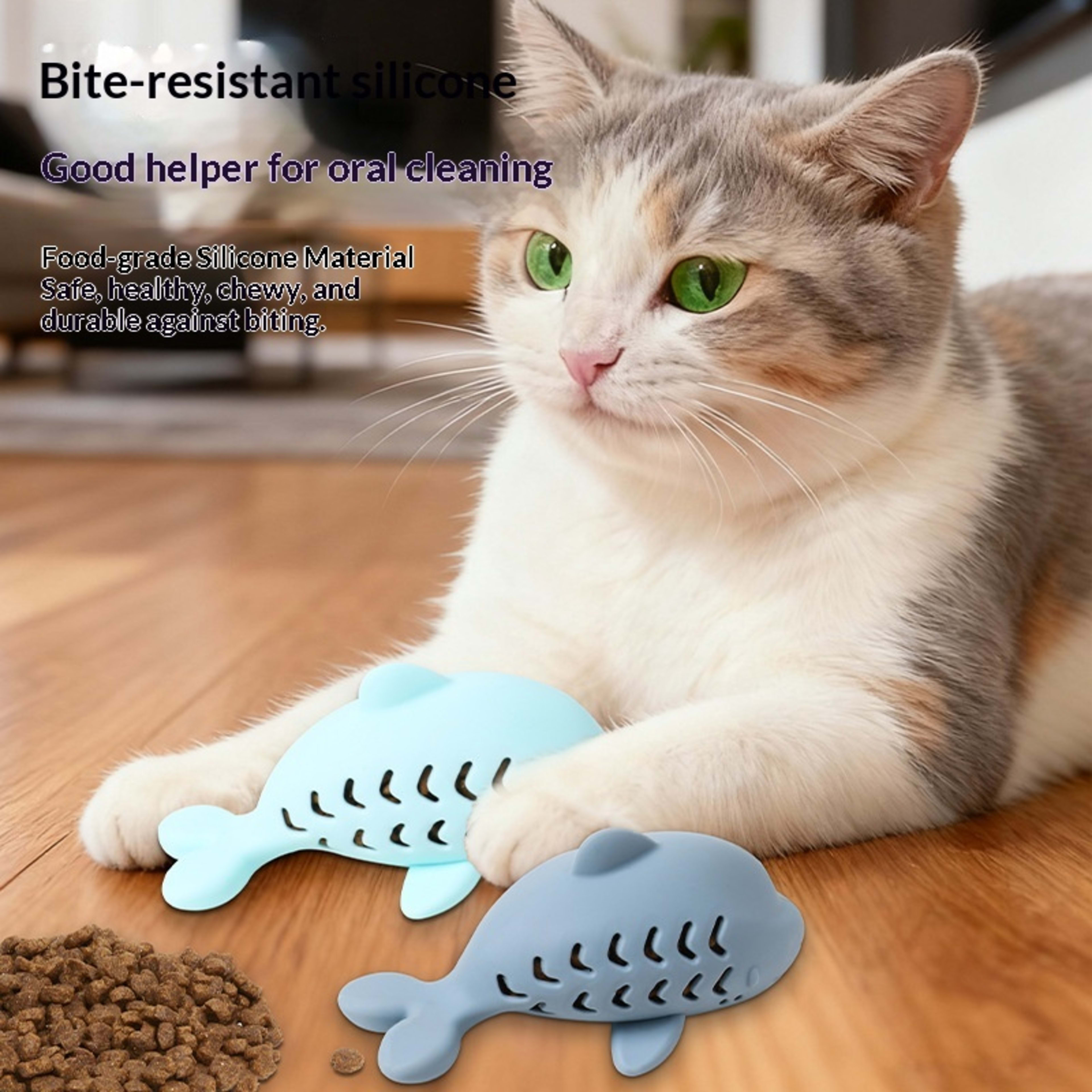 Cat Food-dispensing Bite-resistant Silicone Toy In The Shape Of A Cute Little Fish For Pets 3