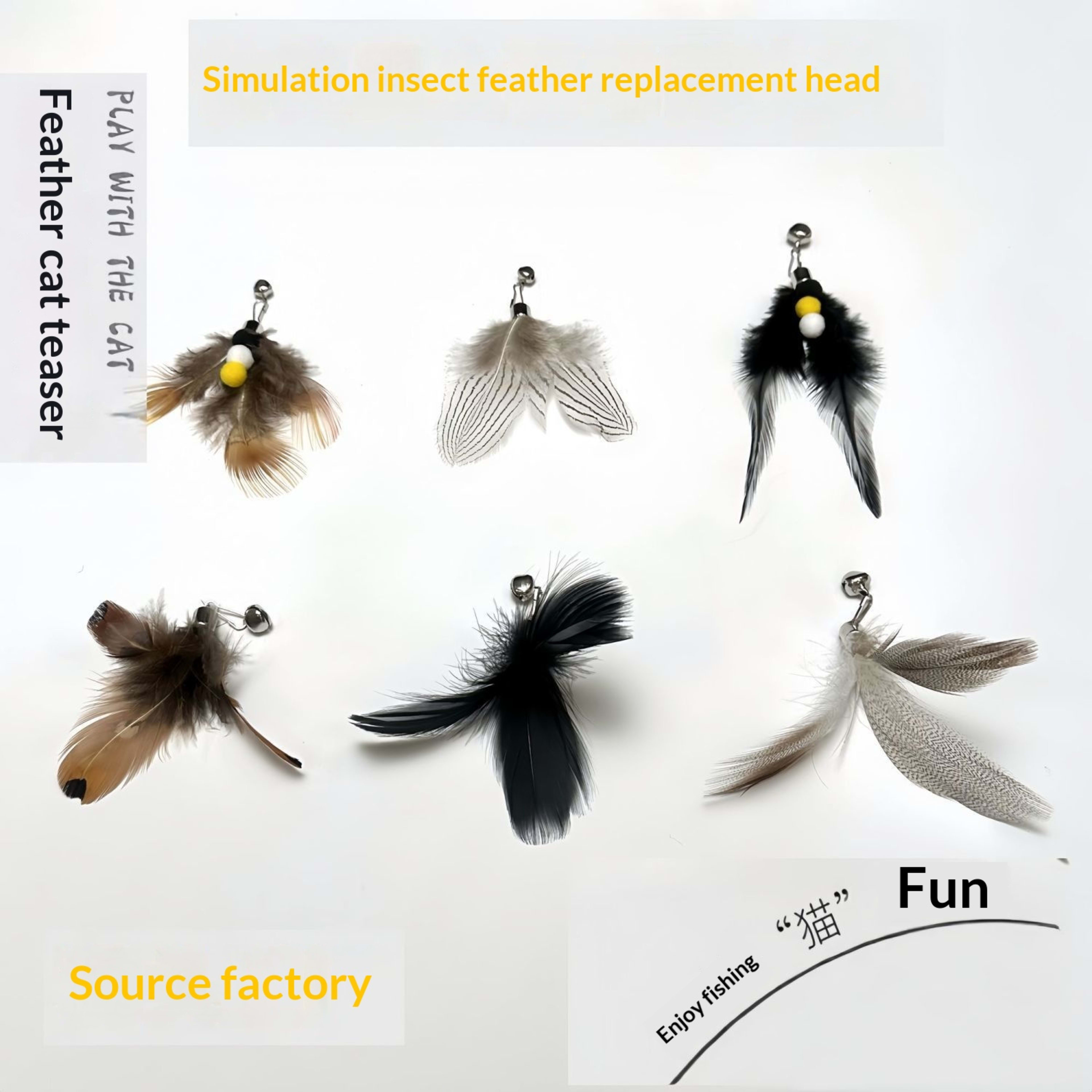 New Insect Feather Replacement Head Bell Cat Toy 4