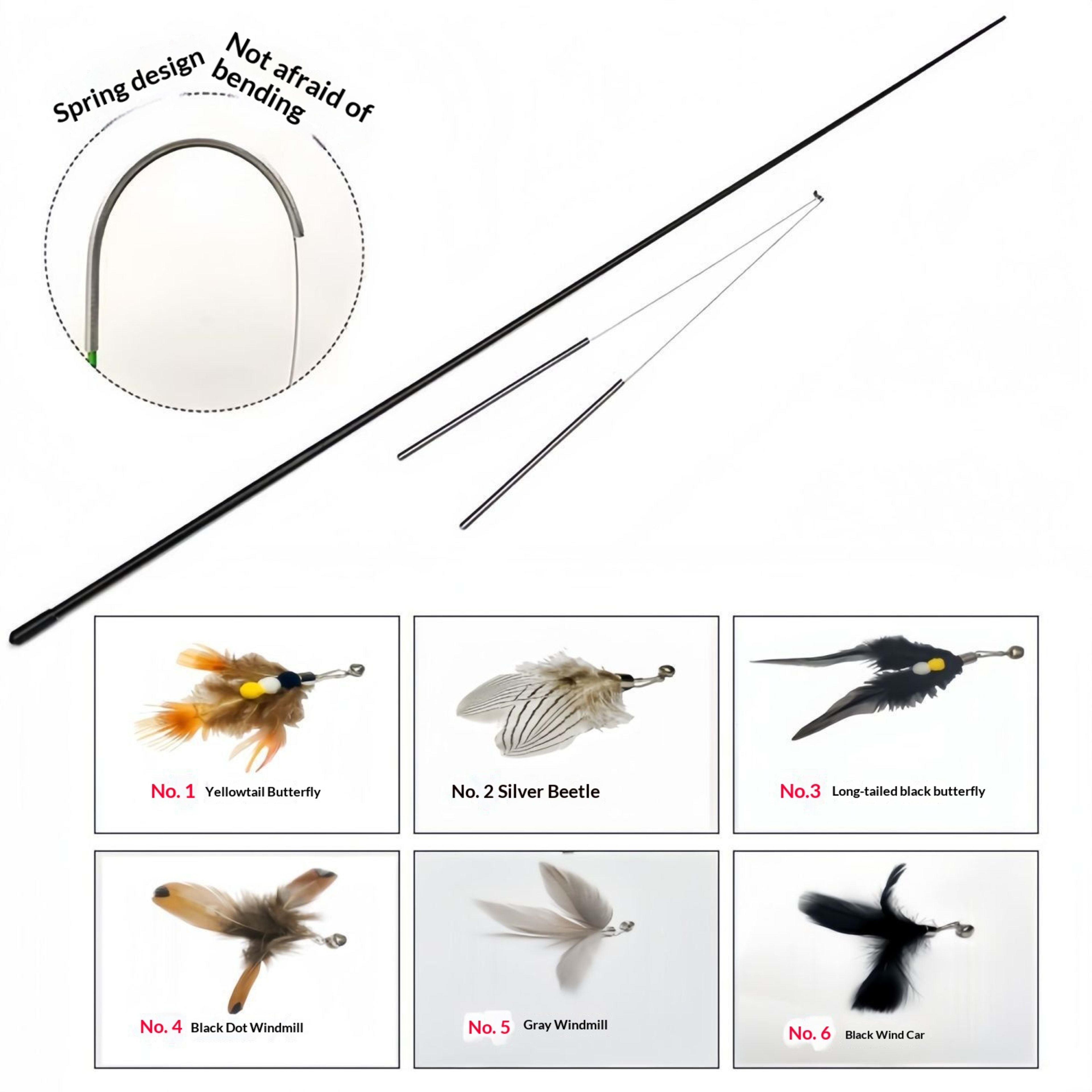 New Insect Feather Replacement Head Bell Cat Toy 7