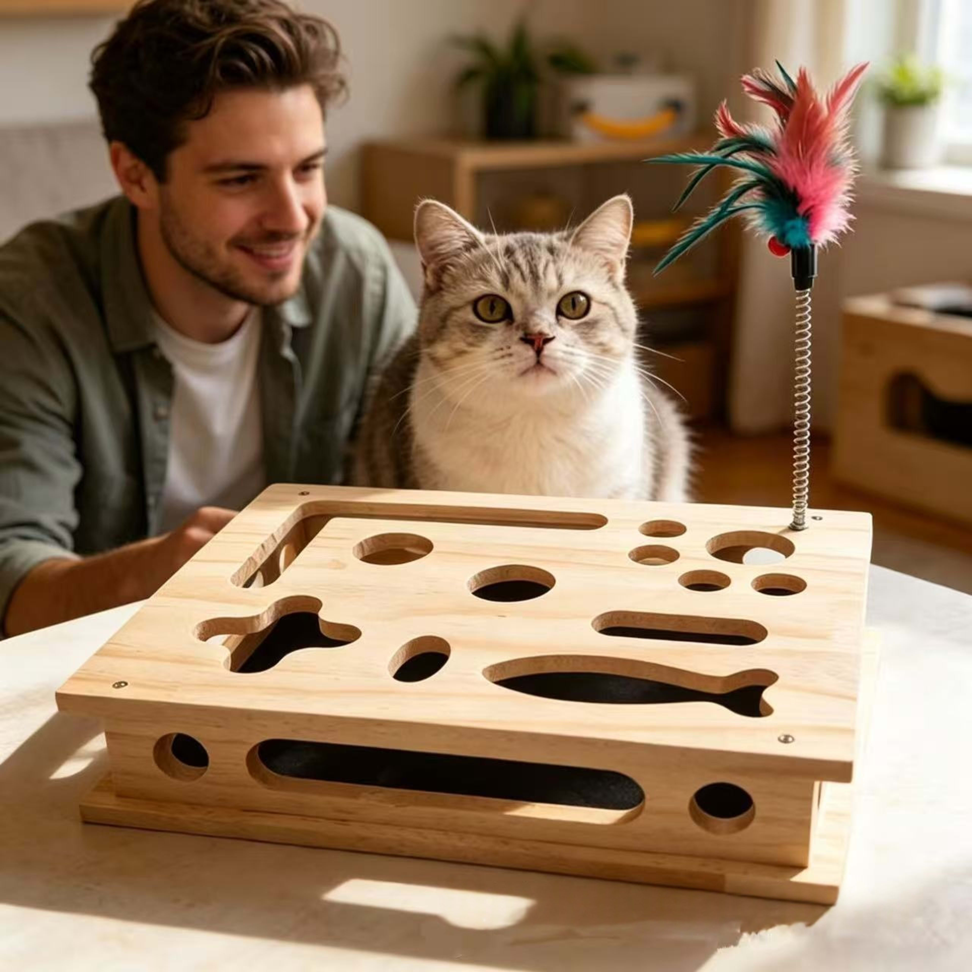 Wooden Fun Cat Scratching Box For Teasing And Self-Entertainment 5