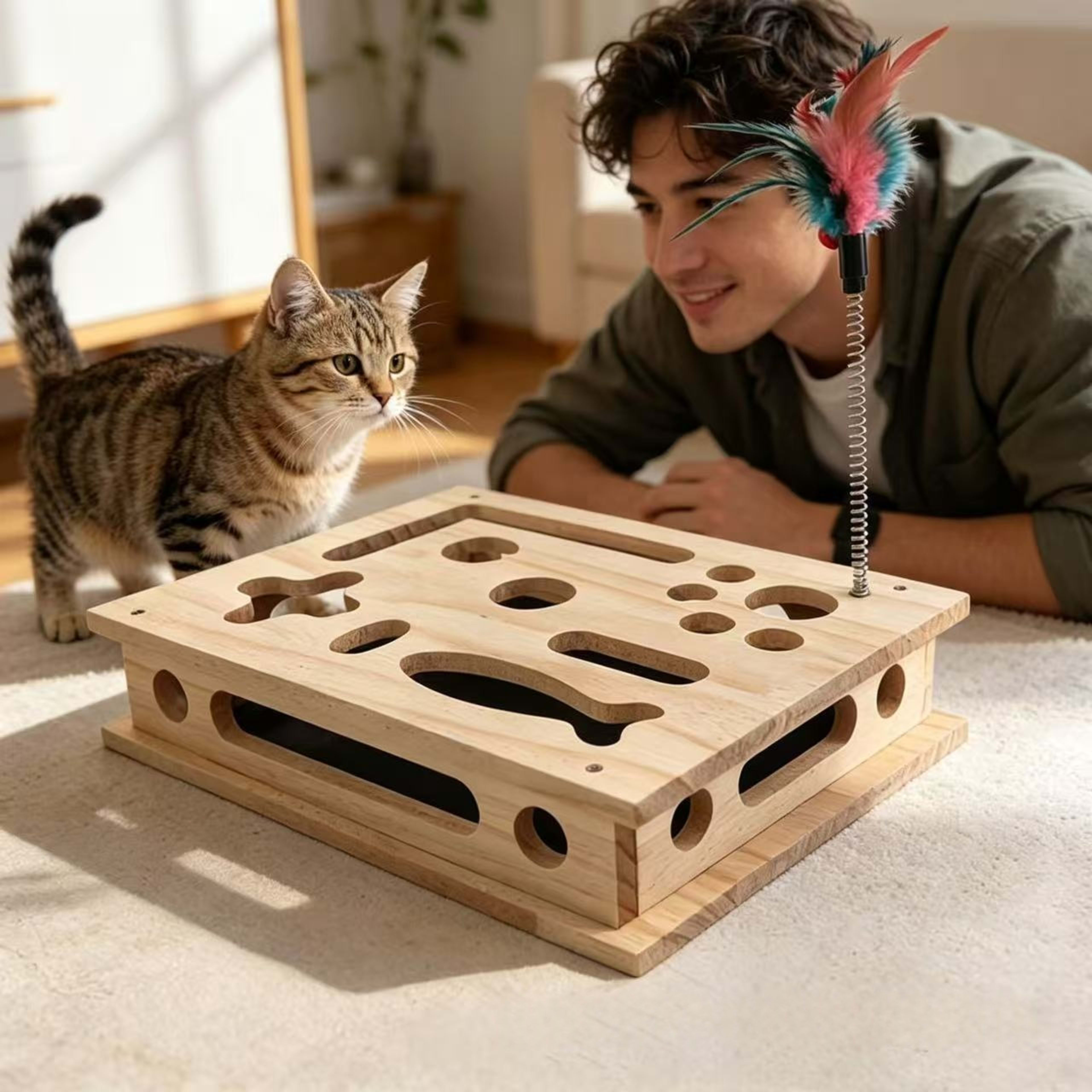 Wooden Fun Cat Scratching Box For Teasing And Self-Entertainment