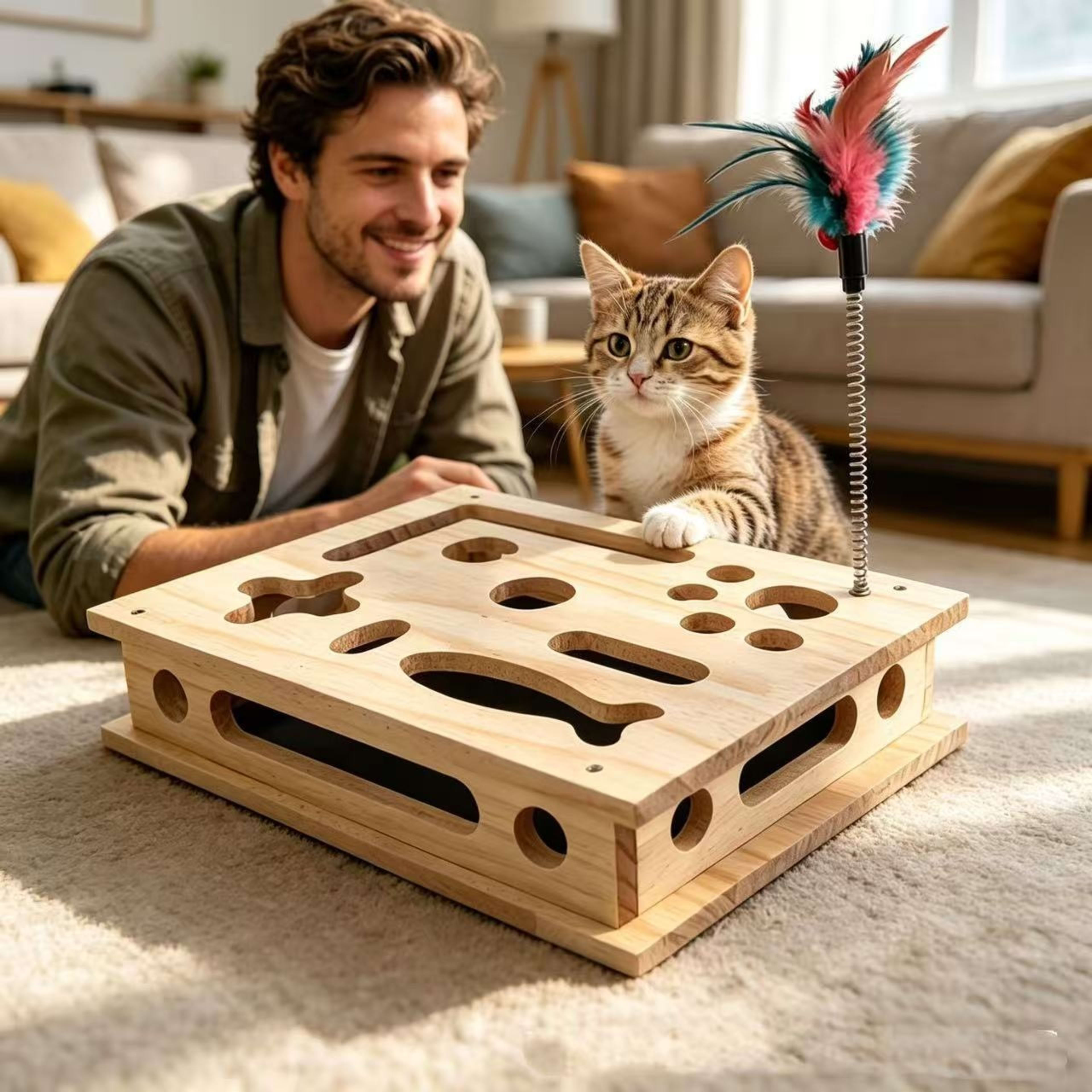 Wooden Fun Cat Scratching Box For Teasing And Self-Entertainment 2