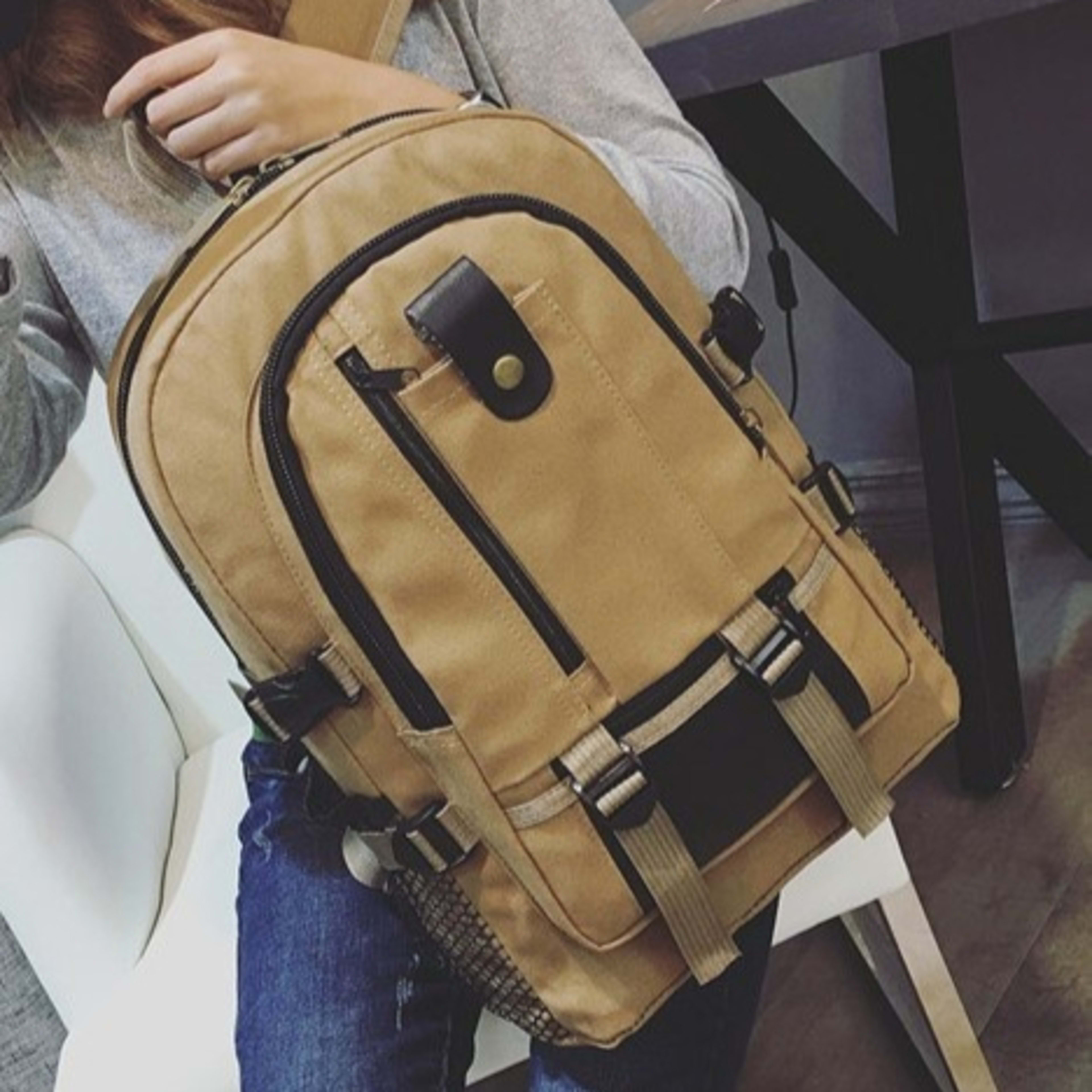 Men Canvas Large Backpack Rucksack Work Sports Travel Hiking