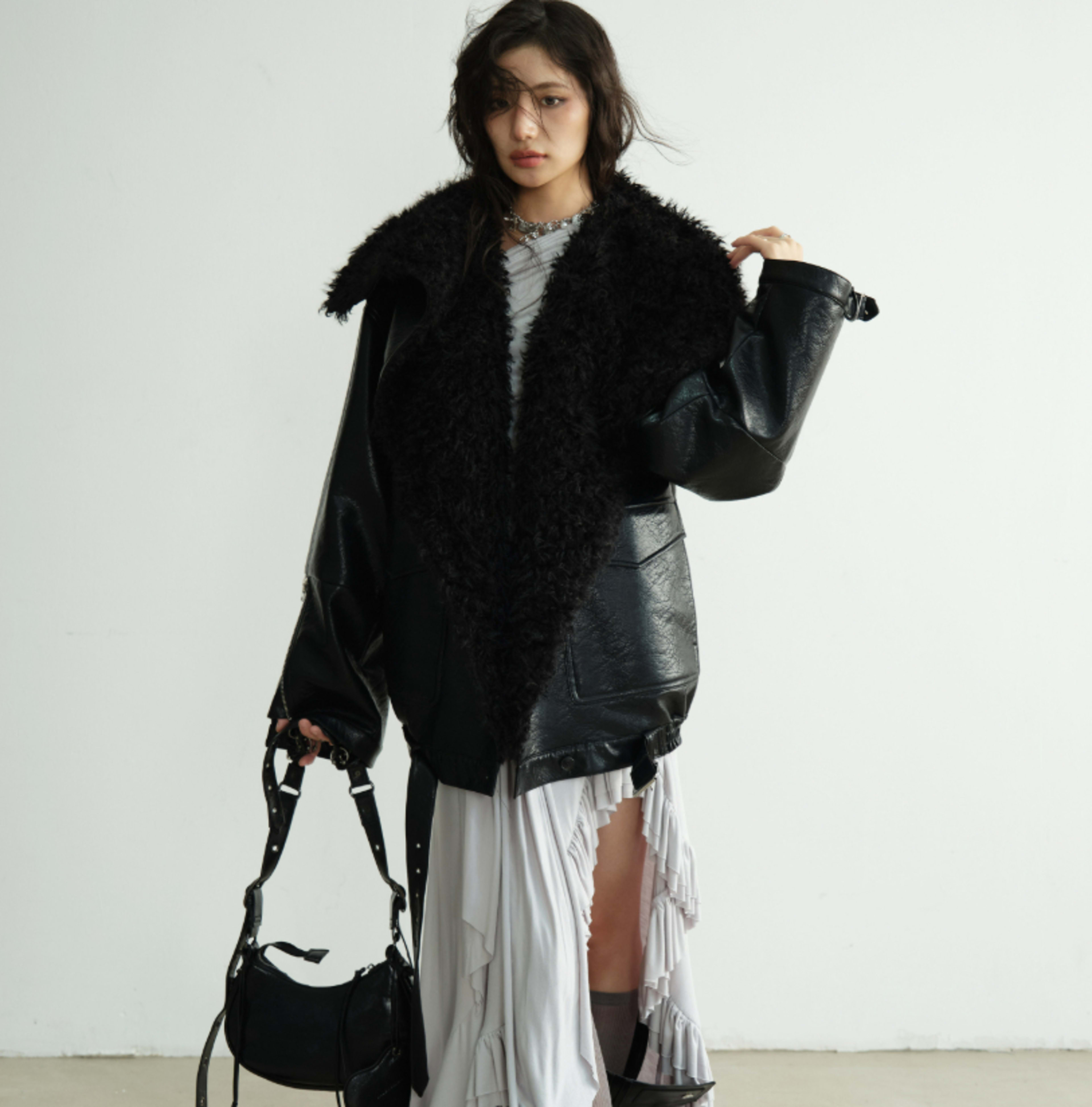 Mid-length Heavyweight PU Leather Silhouette Jacket 6
