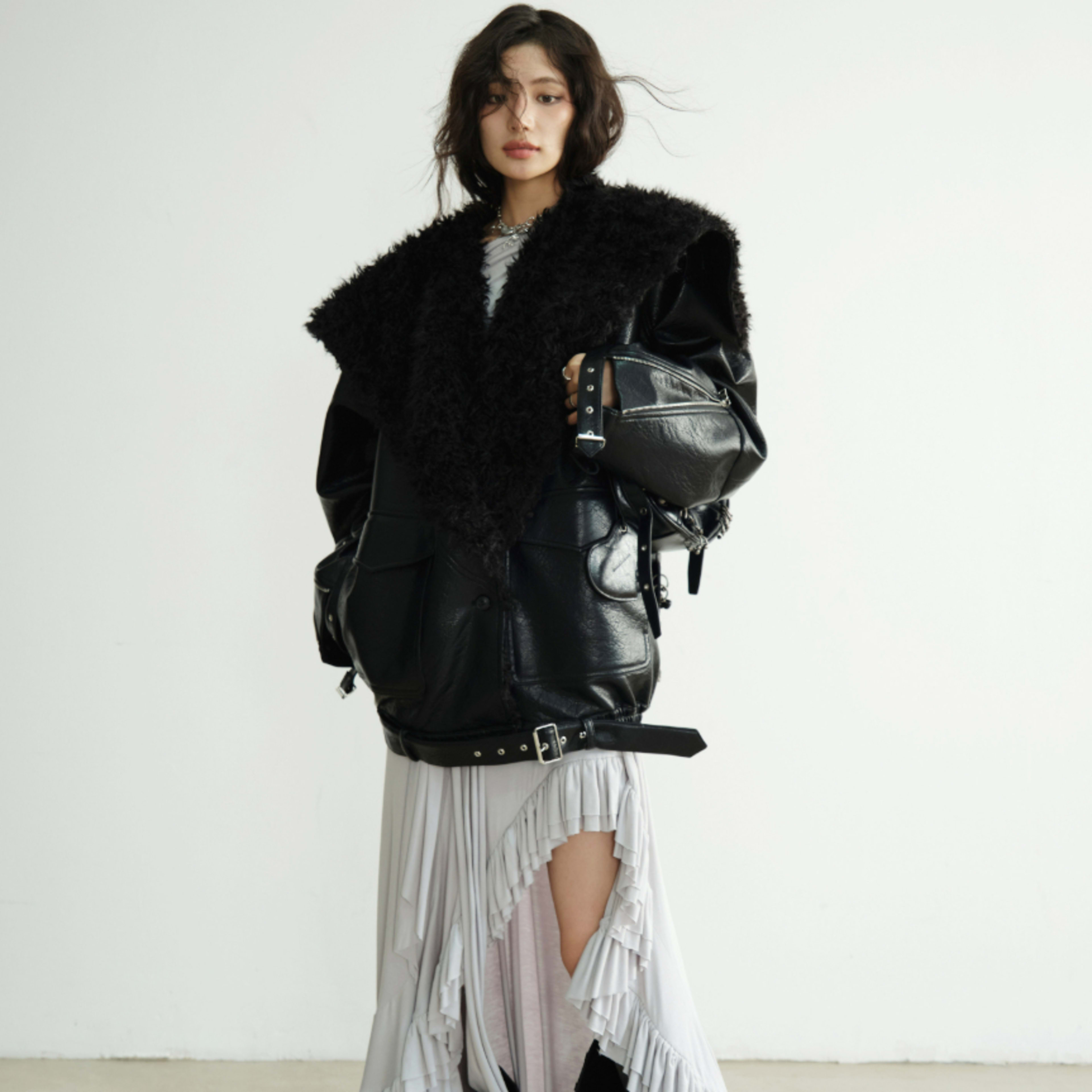 Mid-length Heavyweight PU Leather Silhouette Jacket 3
