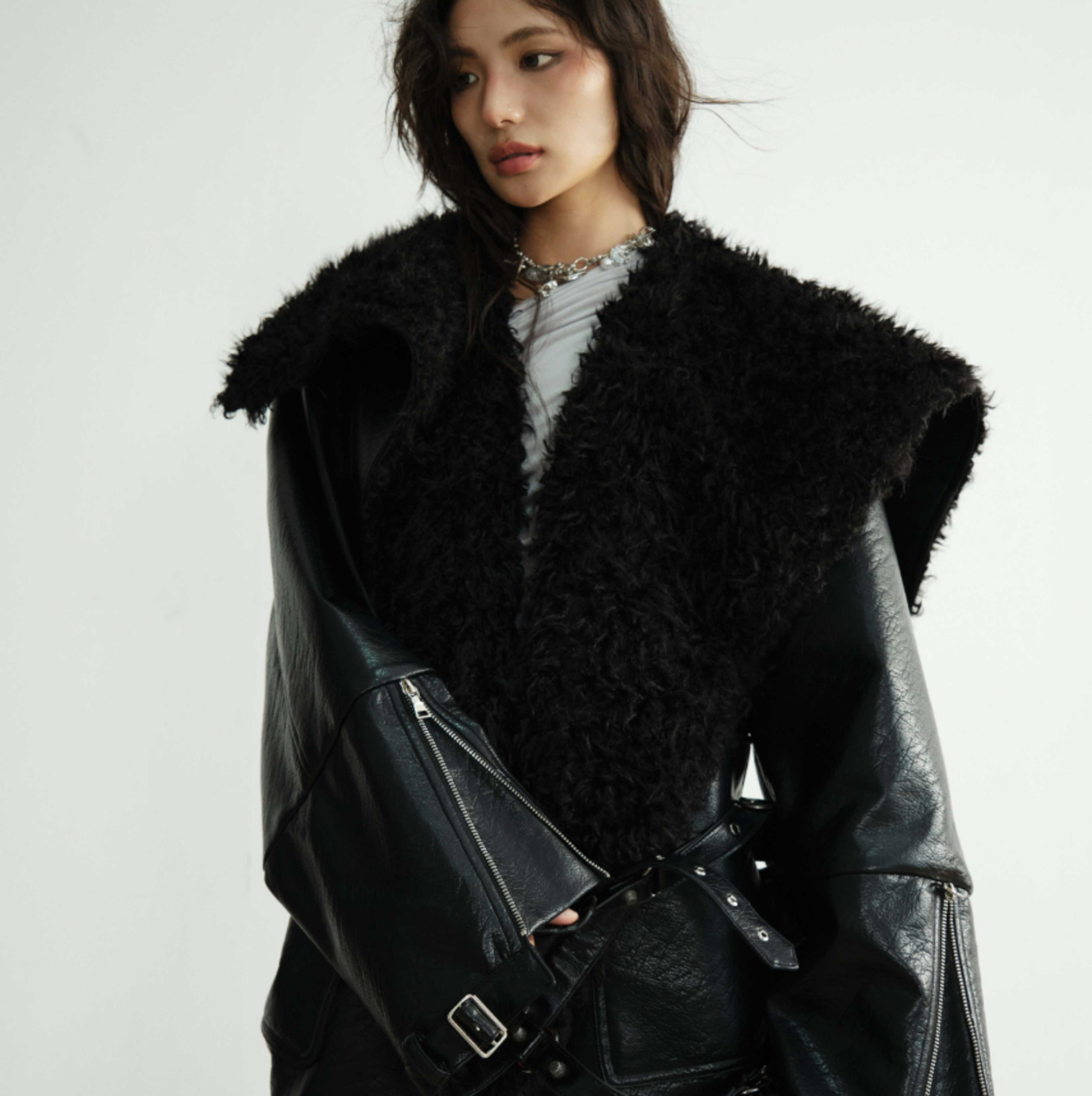 Mid-length Heavyweight PU Leather Silhouette Jacket 4