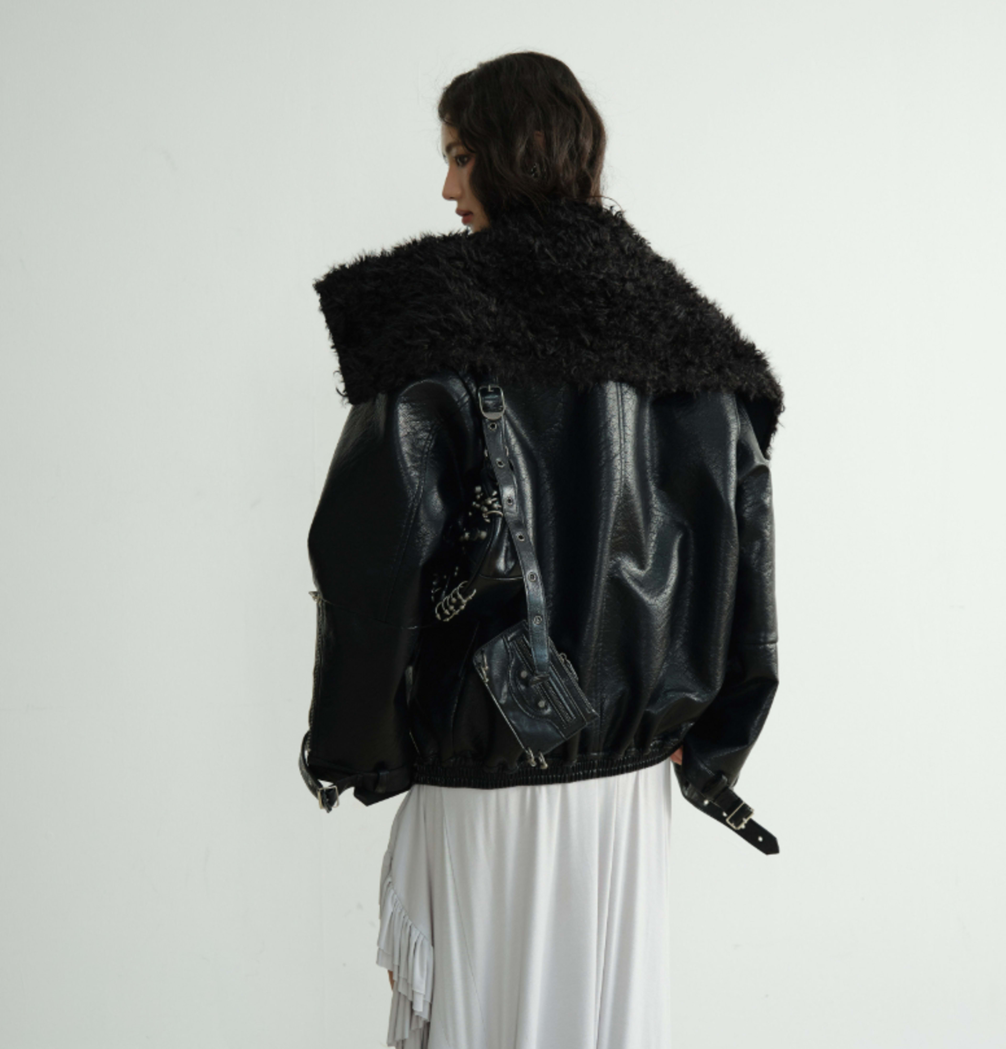 Mid-length Heavyweight PU Leather Silhouette Jacket 5